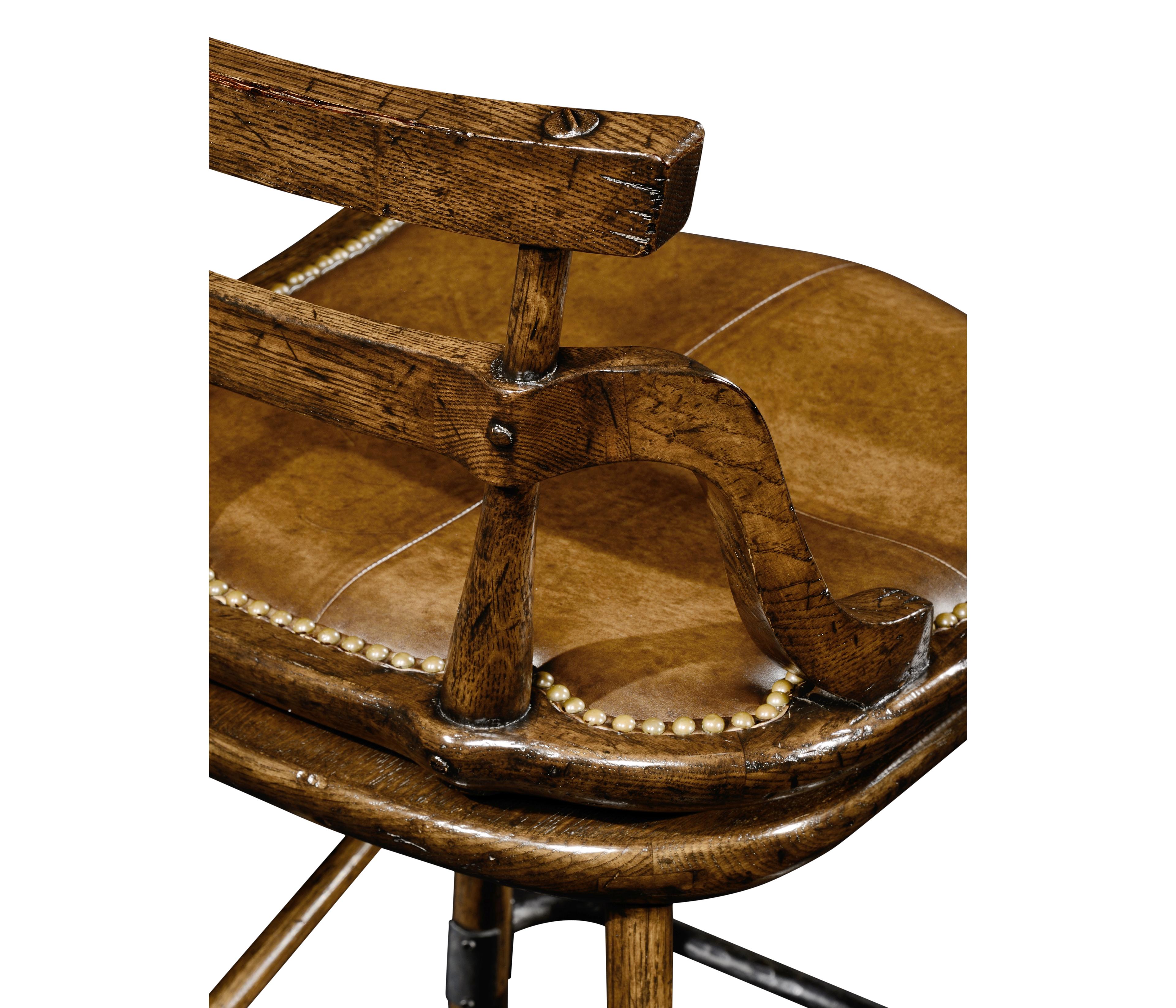 Jonathan Charles Tudor Oak Leather Wood Dark Brown Bar Stool