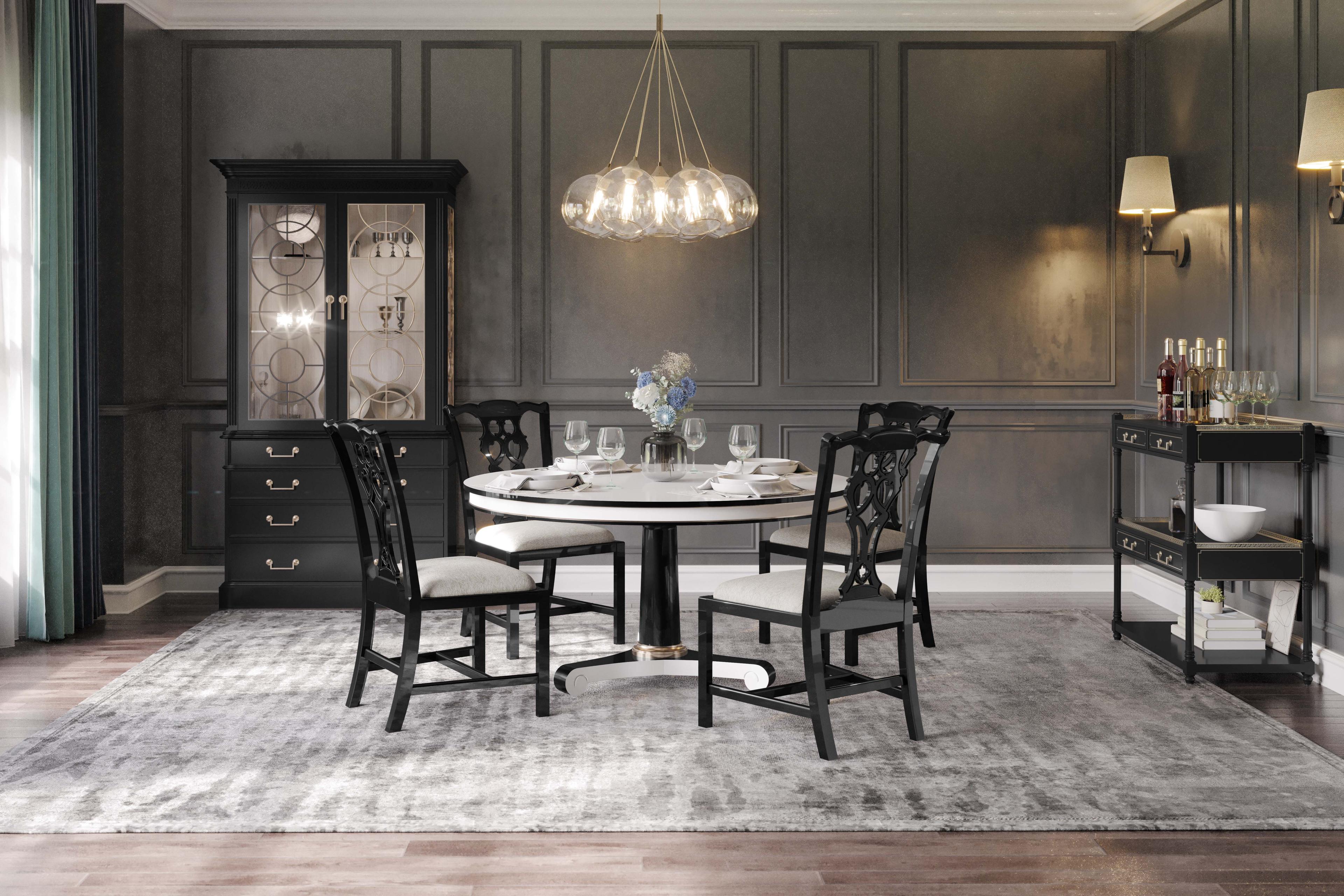 Jonathan Charles Reimagined Round Wood Lacquered White Dove & Formal Black Dining Table