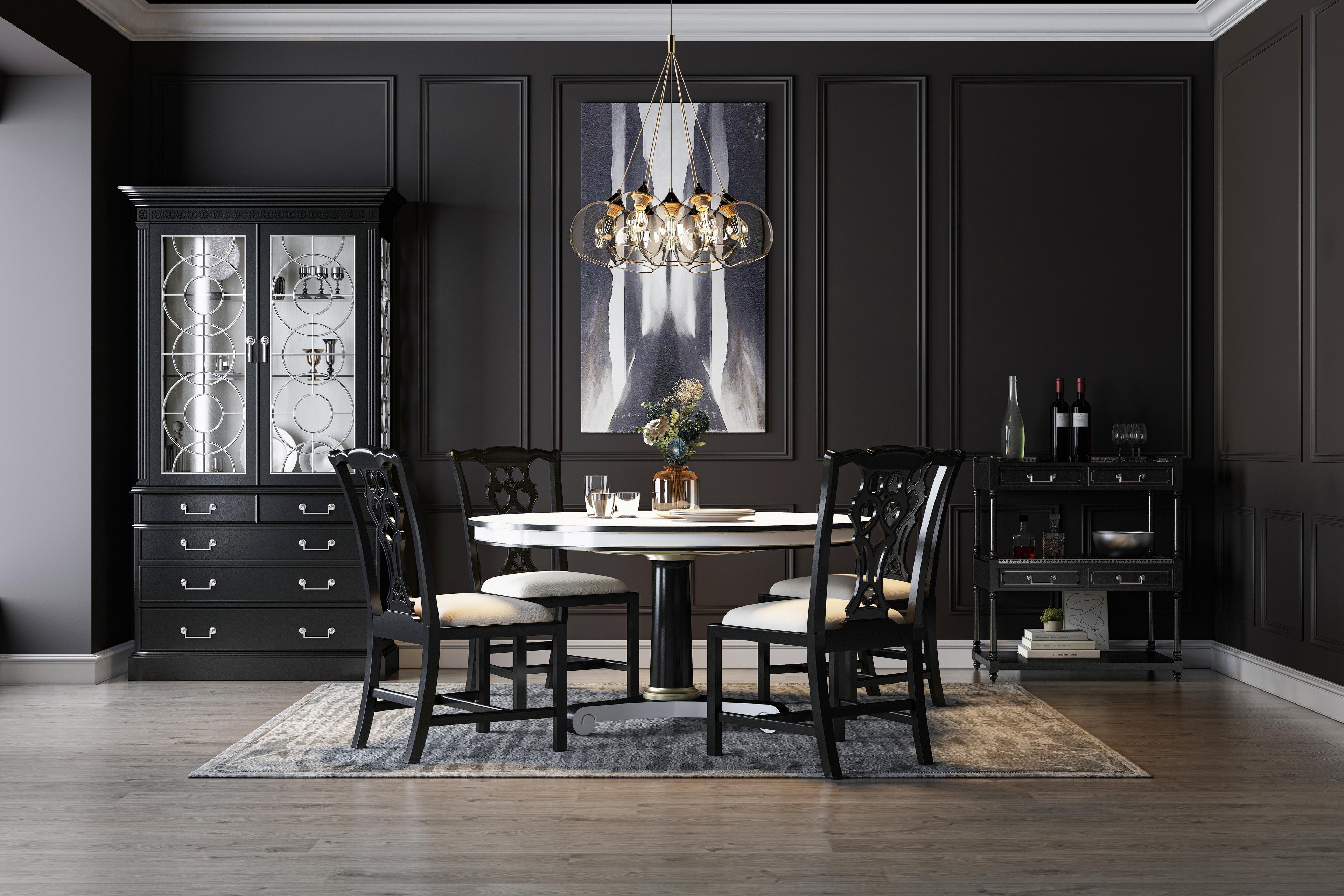 Jonathan Charles Reimagined Round Wood Lacquered White Dove & Formal Black Dining Table