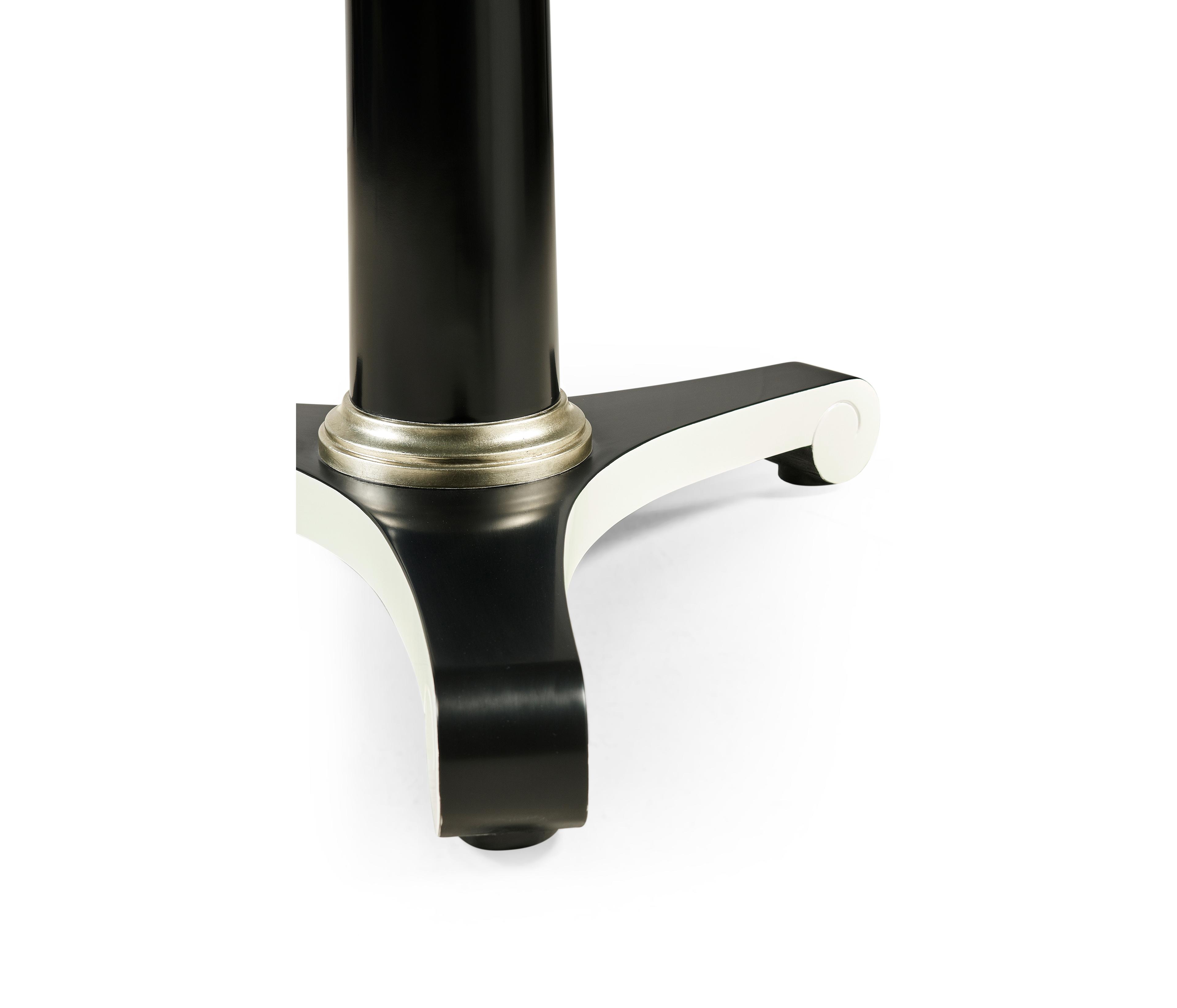 Jonathan Charles Reimagined Round Wood Lacquered White Dove & Formal Black Dining Table