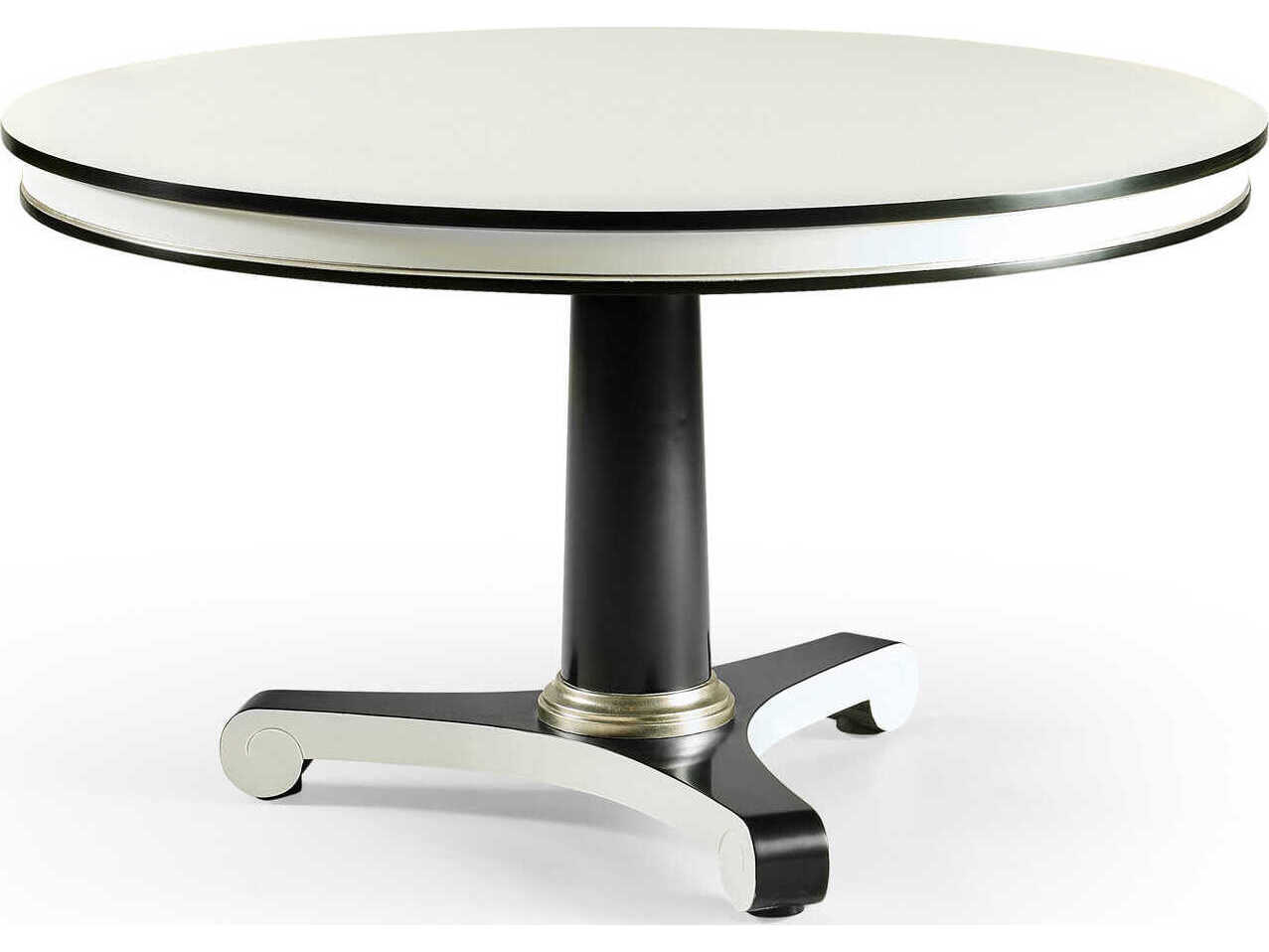 Jonathan Charles Reimagined Round Wood Lacquered White Dove & Formal Black Dining Table