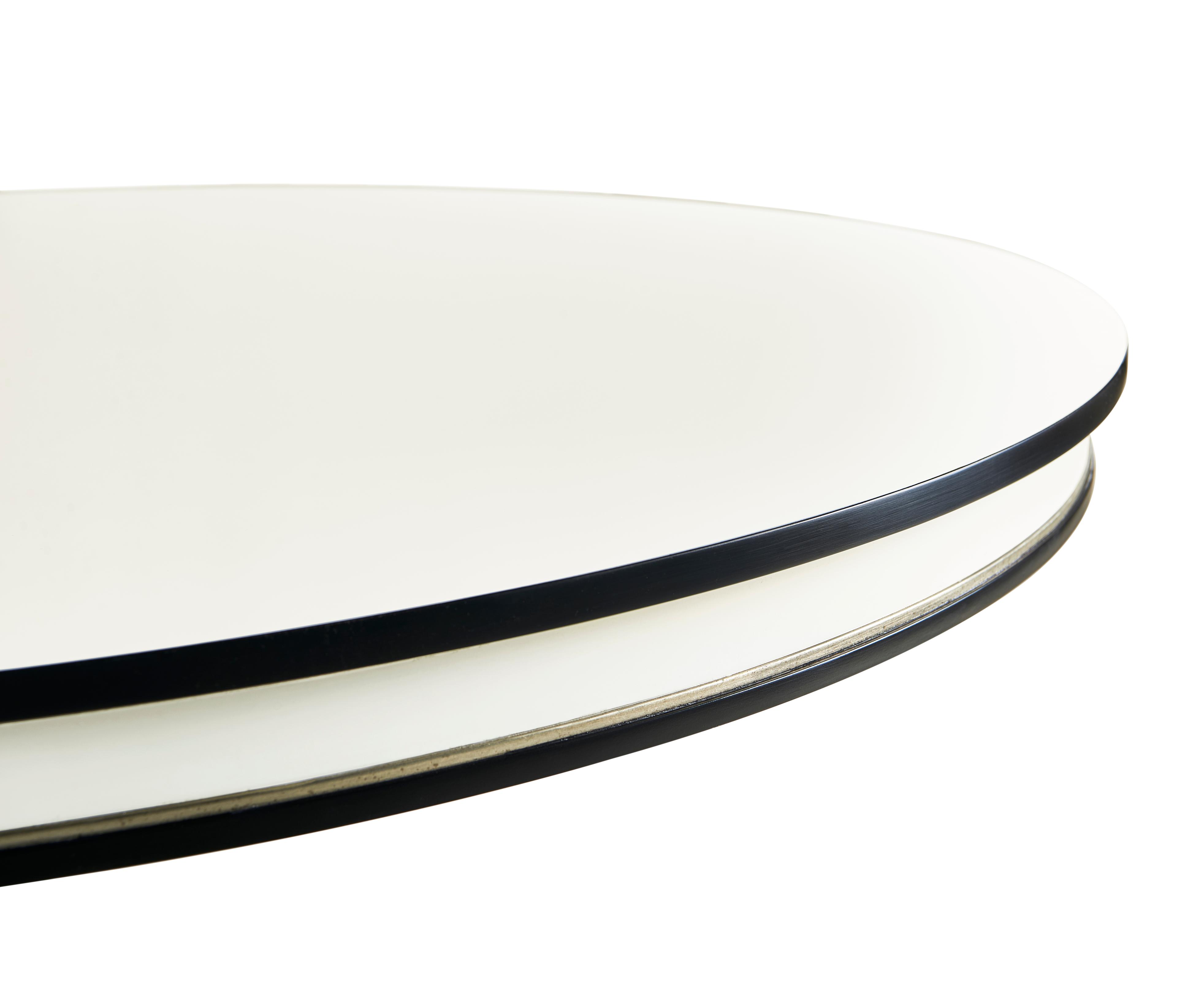 Jonathan Charles Reimagined Round Wood Lacquered White Dove & Formal Black Dining Table