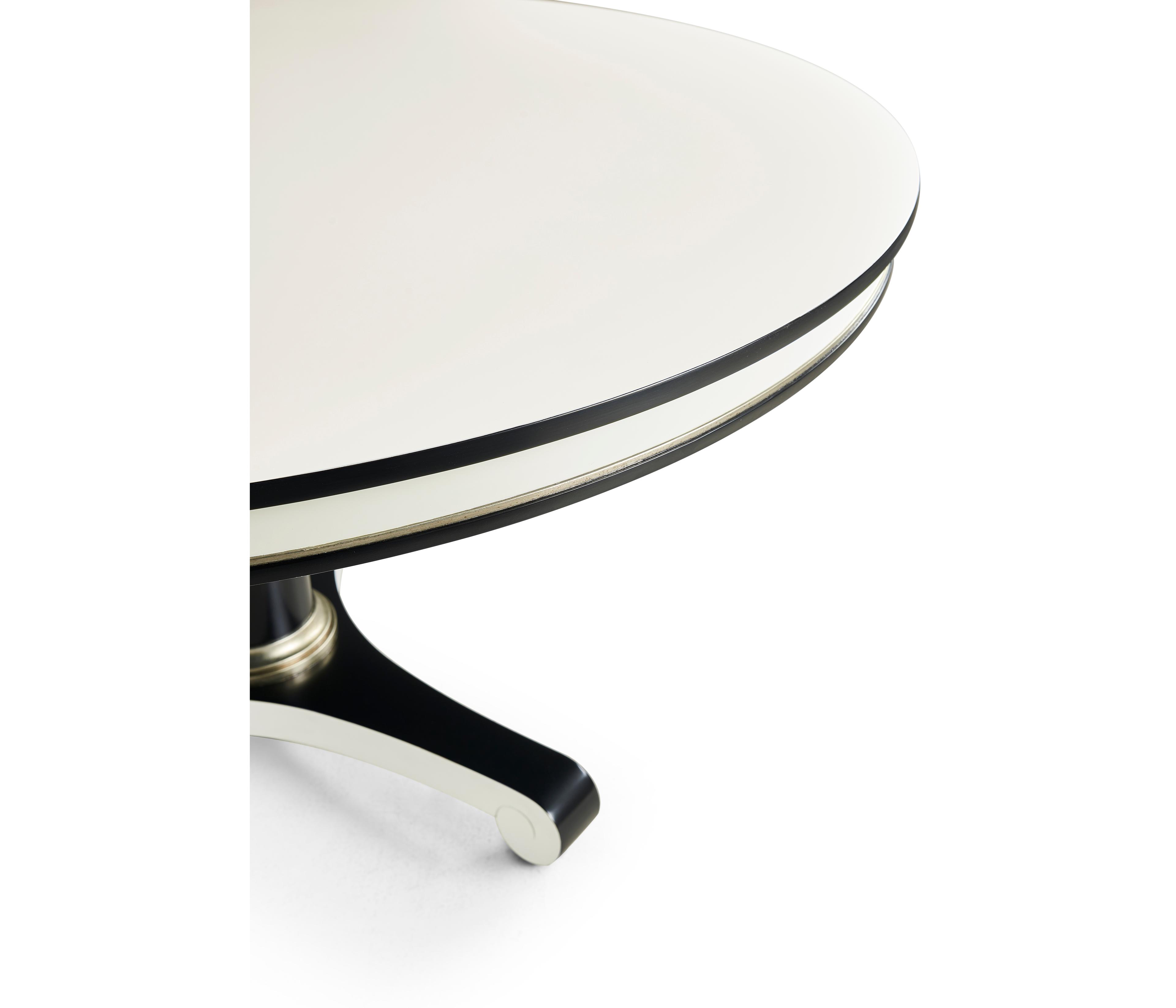 Jonathan Charles Reimagined Round Wood Lacquered White Dove & Formal Black Dining Table