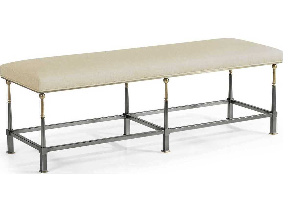 Jonathan Charles Hamilton Skipper Dark Gun Metal Silver Upholstered Accent Bench