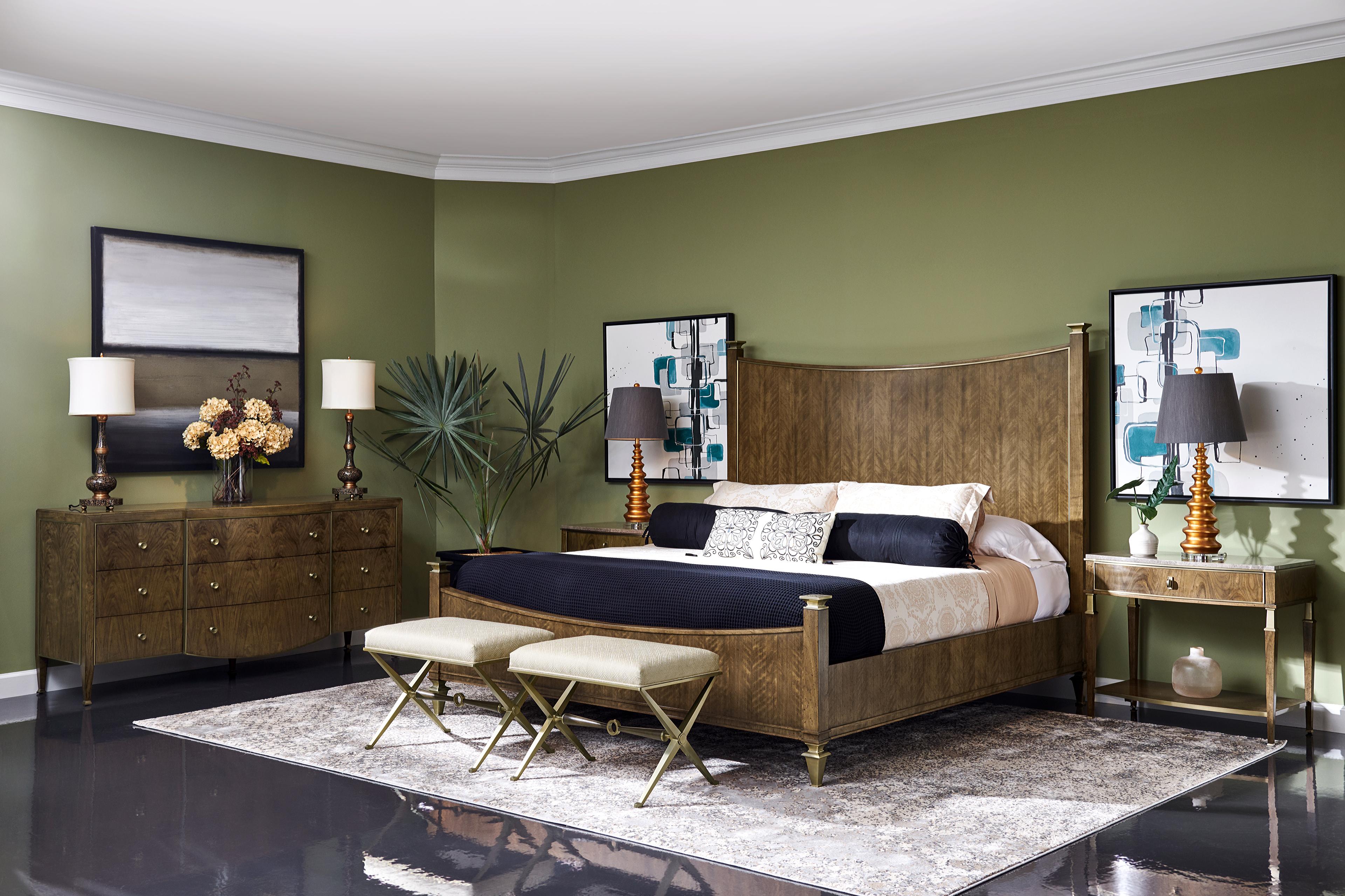 Jonathan Charles Barcelona Walnut Brown Wood King Panel Bed