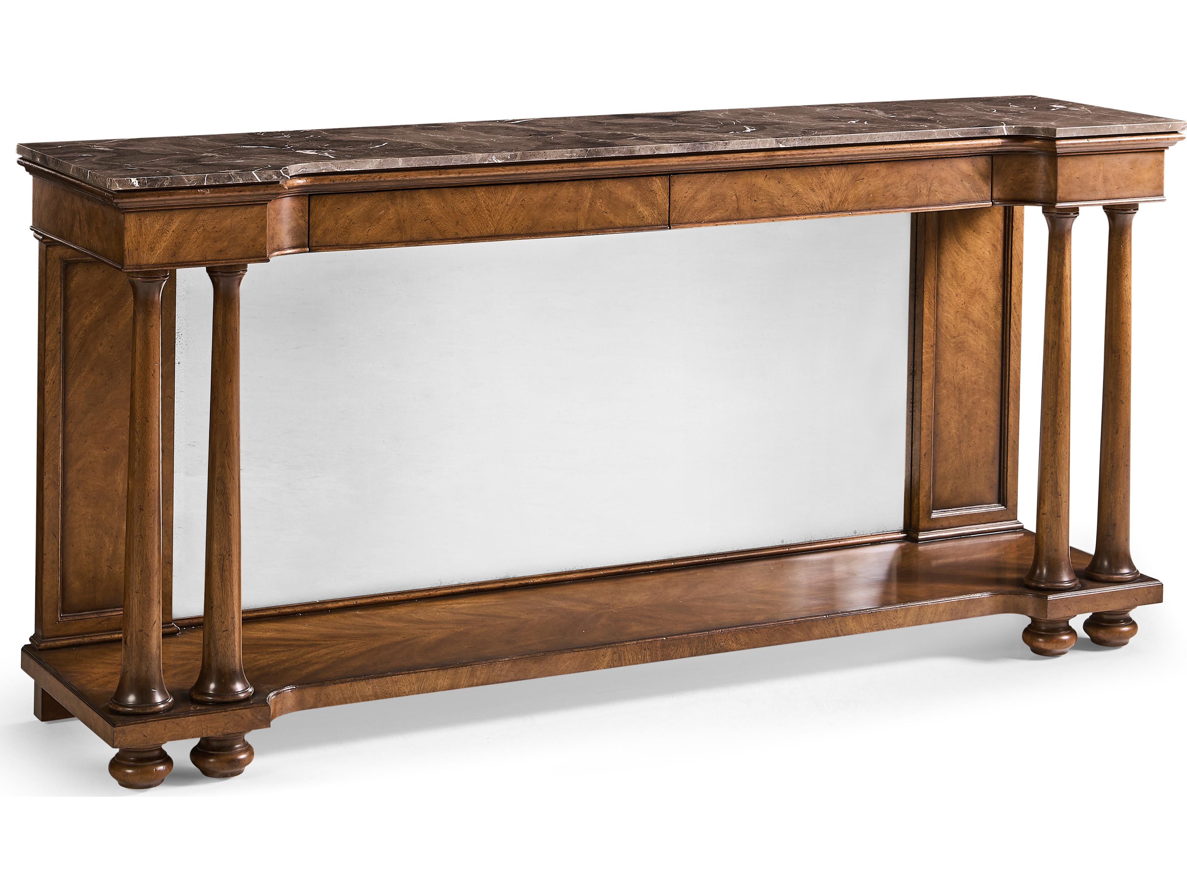 Jonathan Charles Jc Traditional Rectangular Marble Crotch Walnut Console Table