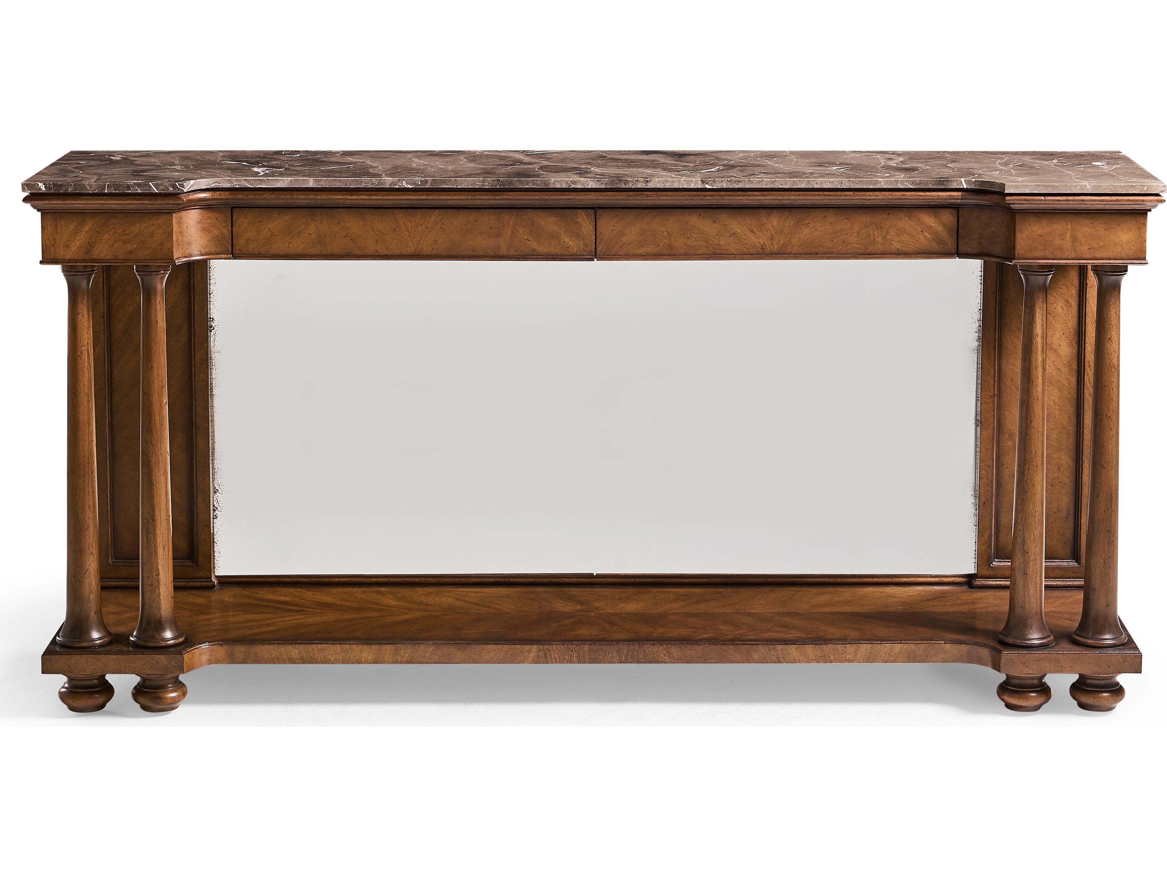 Jonathan Charles Jc Traditional Rectangular Marble Crotch Walnut Console Table