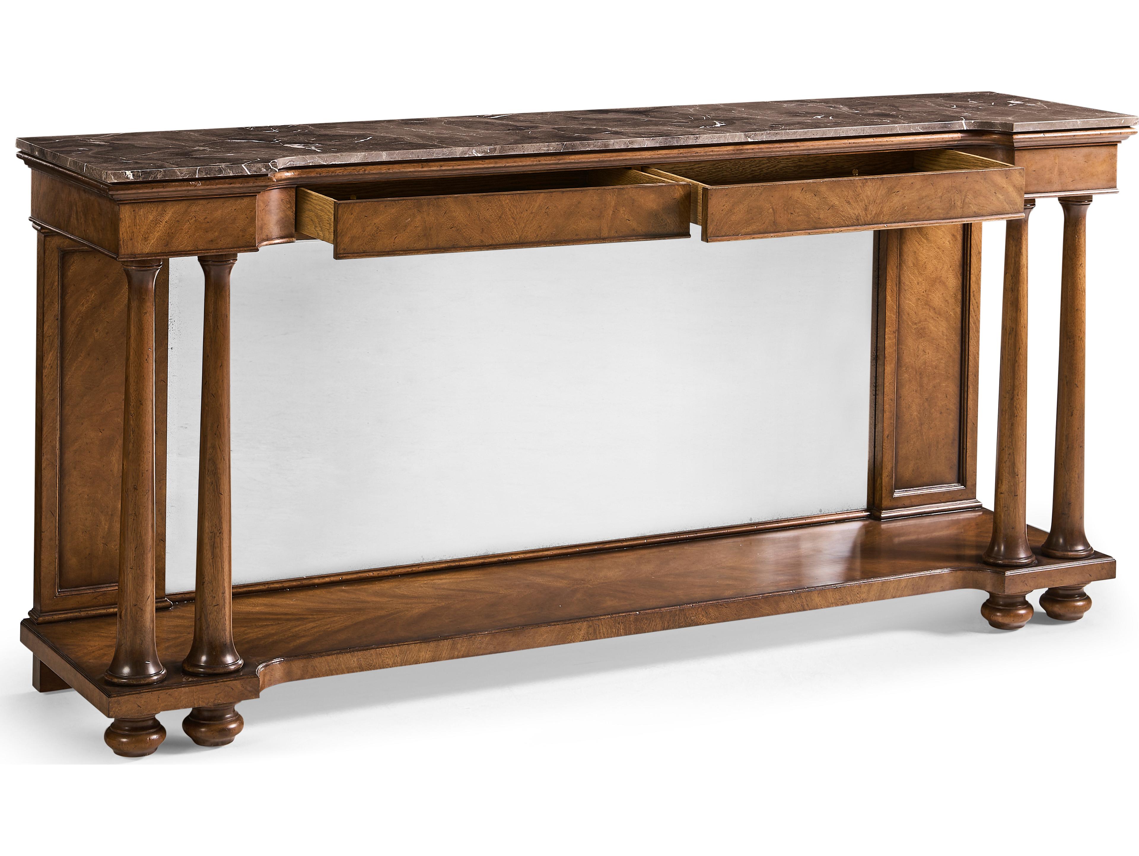 Jonathan Charles Jc Traditional Rectangular Marble Crotch Walnut Console Table