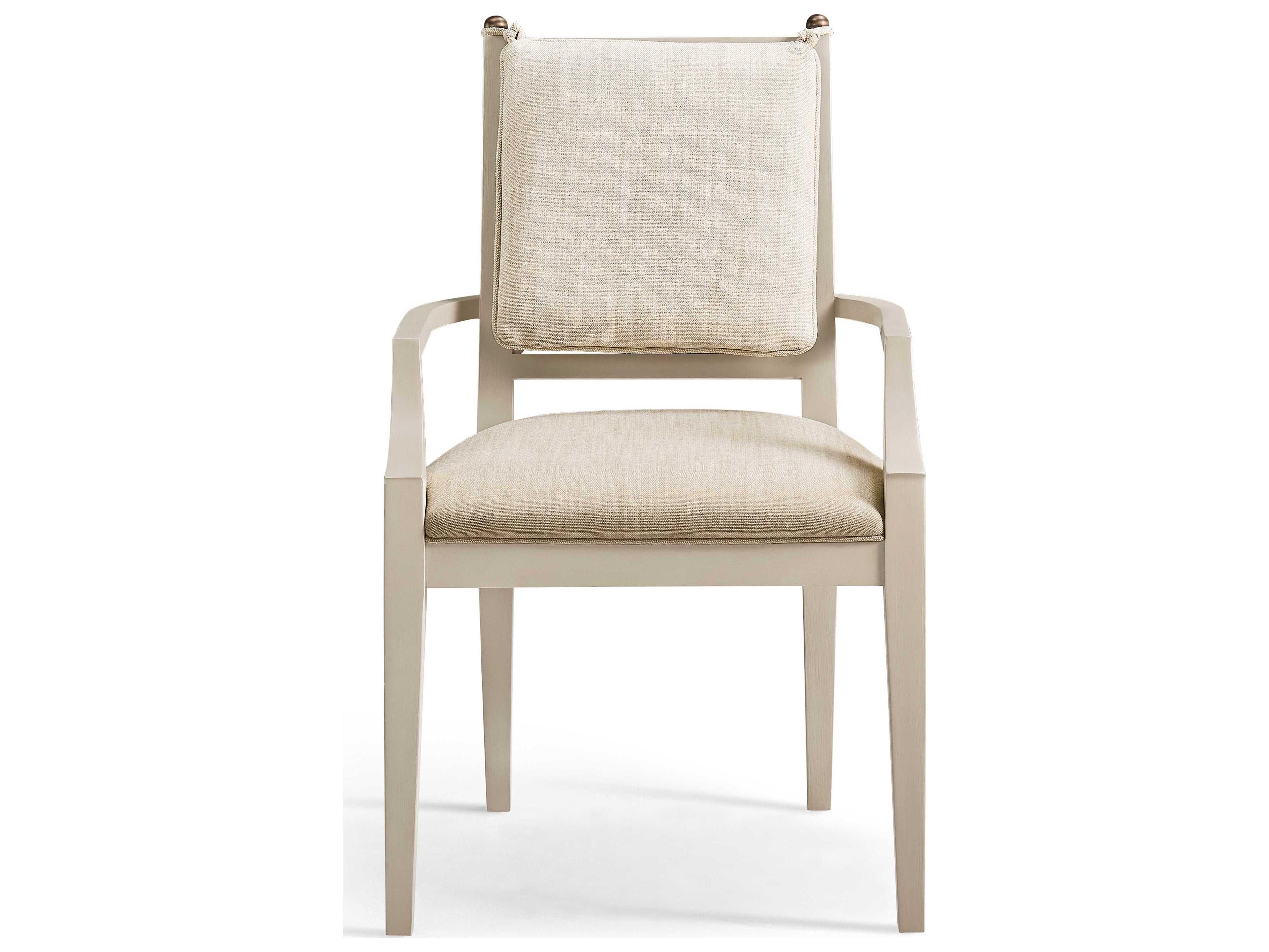 Jonathan Charles Timeless Acacia Wood Beige Upholstered Arm Dining Chair