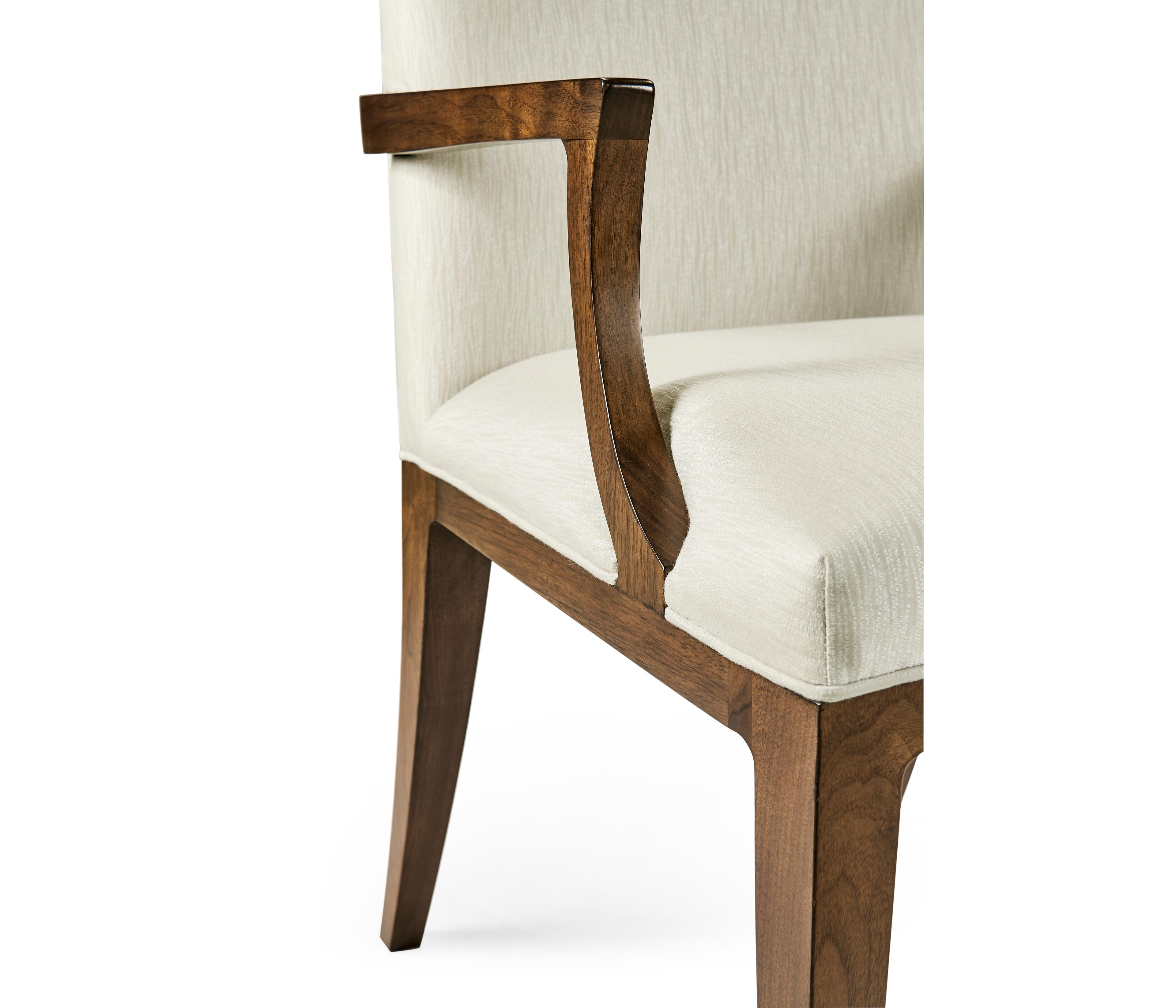 Jonathan Charles Toulouse Walnut Wood White Upholstered Arm Dining Chair
