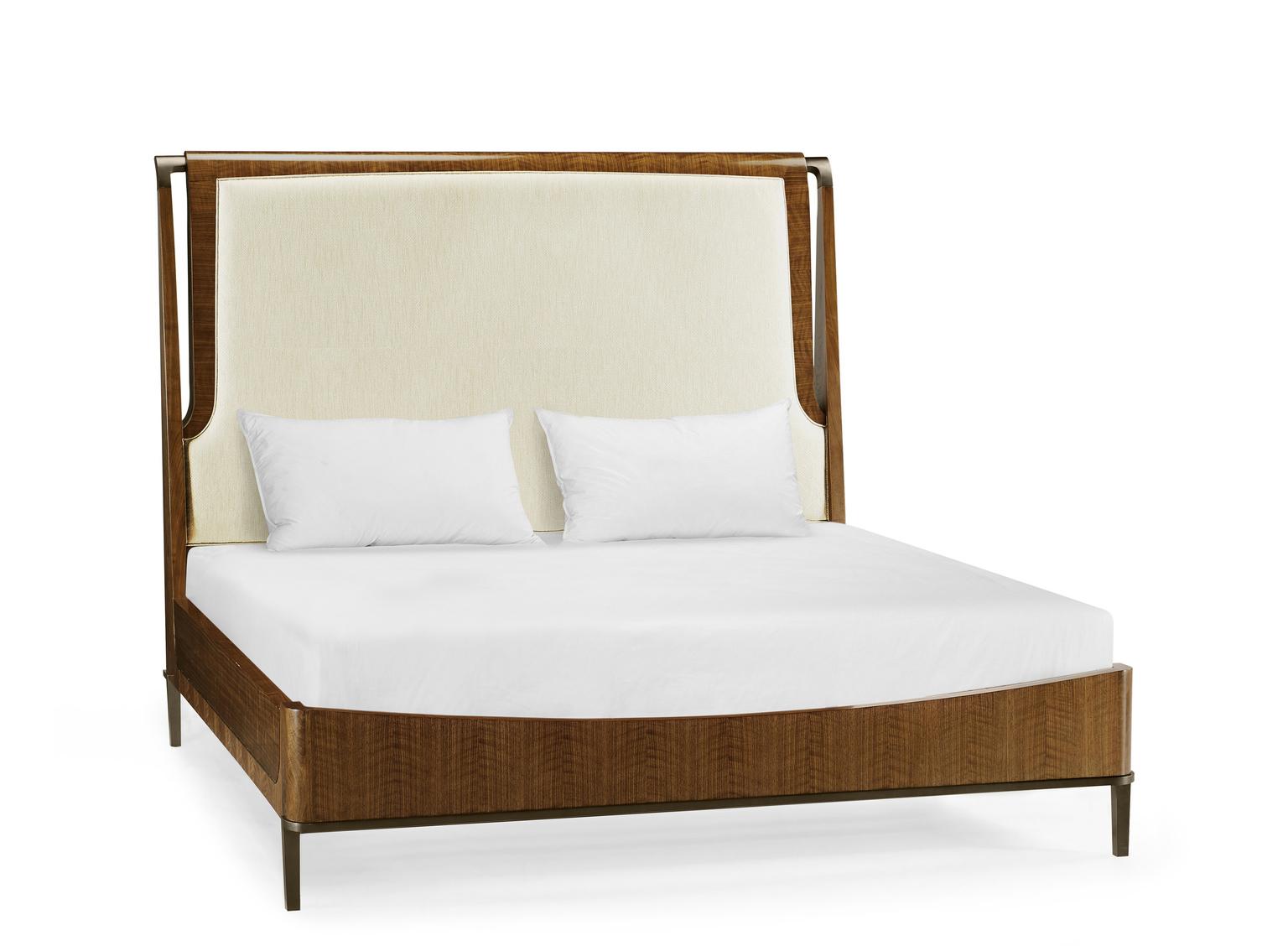 Jonathan Charles Toulouse Walnut Wood Upholstered King Panel Bed