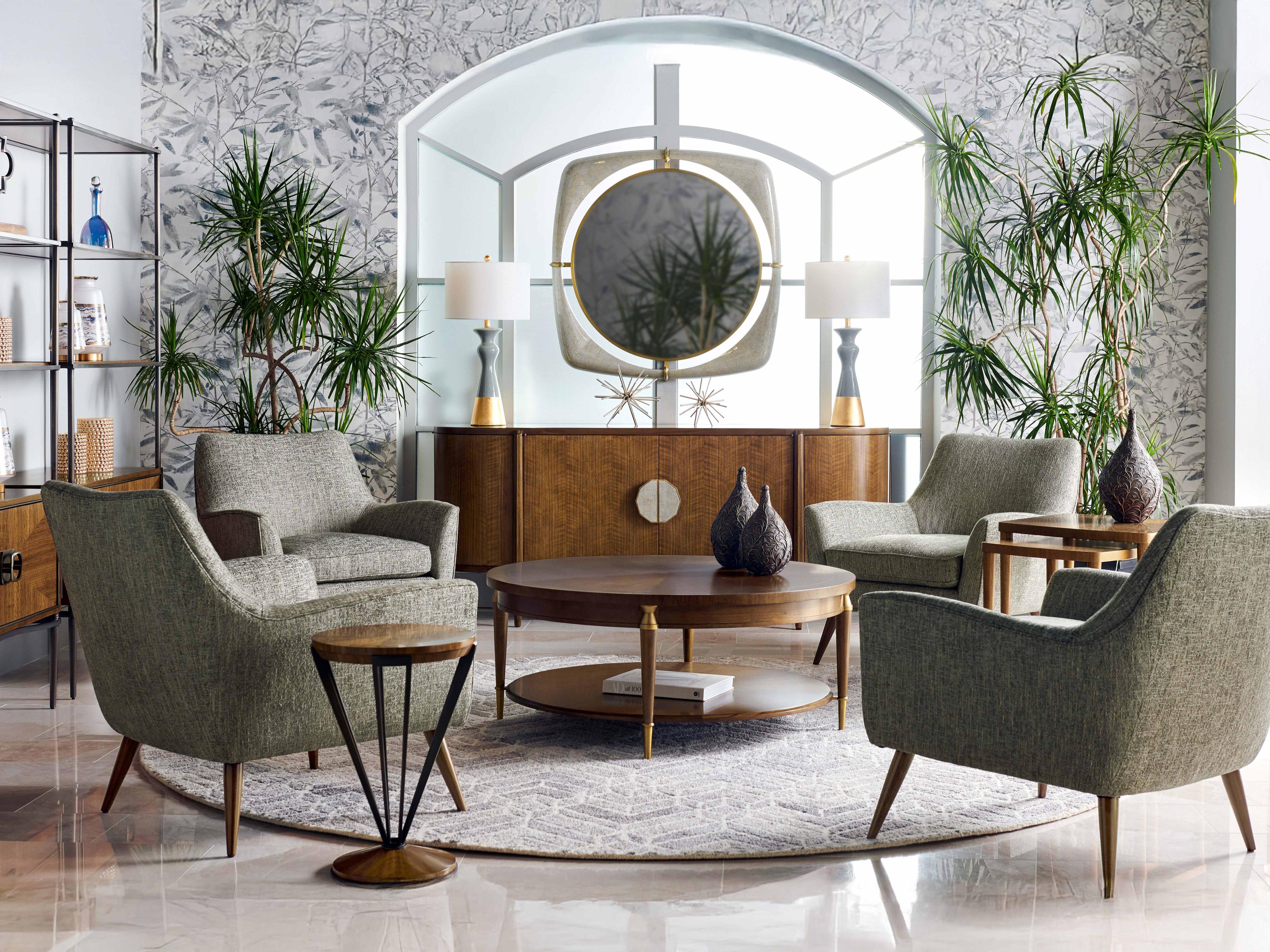 Jonathan Charles Toulouse Round Wood Walnut Coffee Table