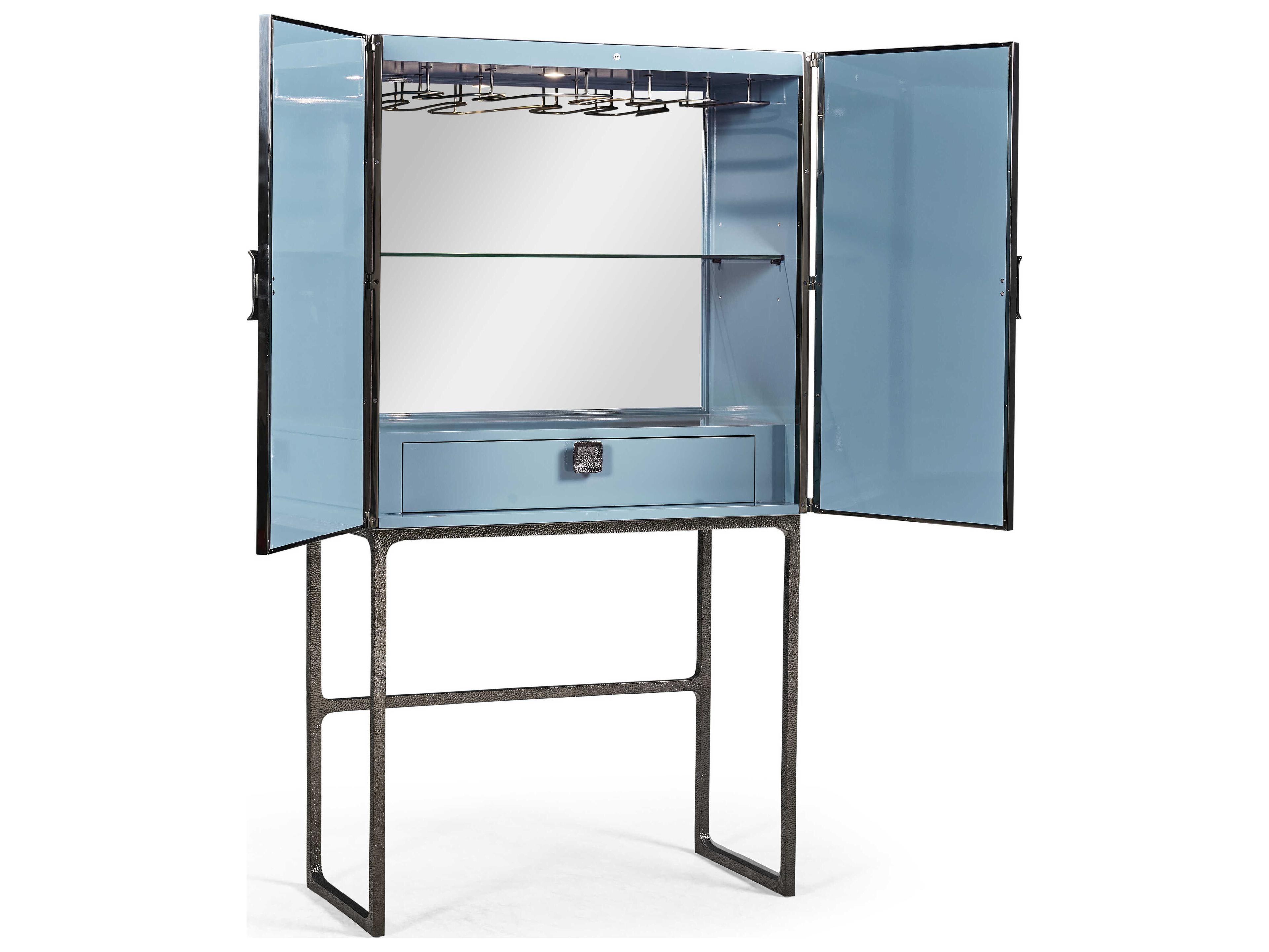 Jonathan Charles Jc Modern Blue Rattan Chocolate Apricot Oak JC Bar Cabinet