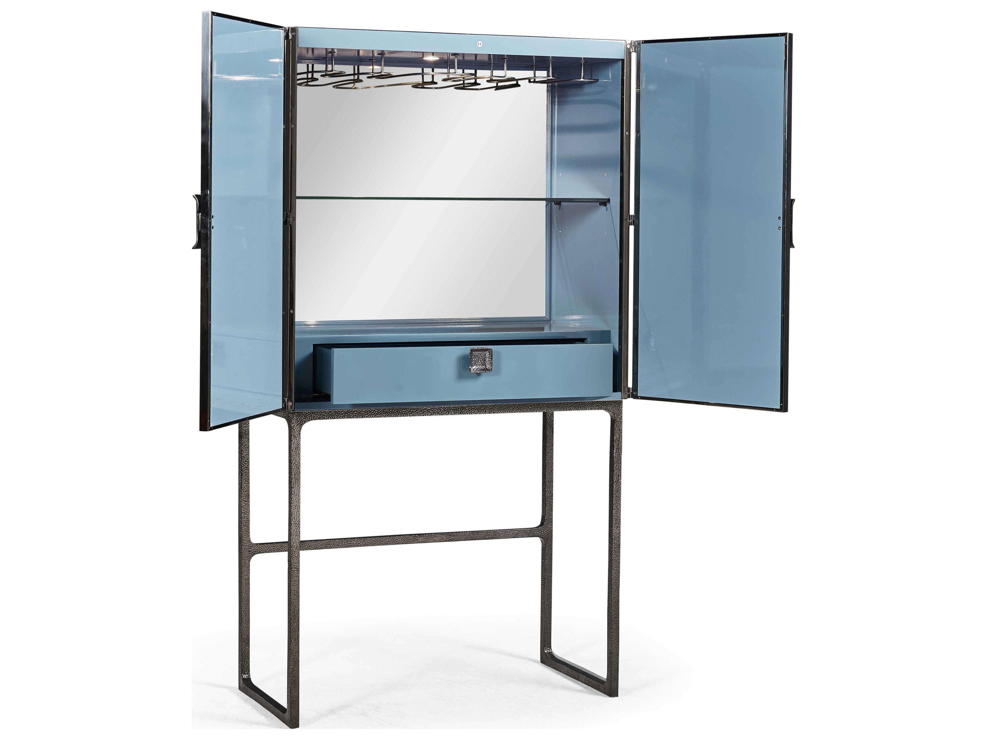 Jonathan Charles Jc Modern Blue Rattan Chocolate Apricot Oak JC Bar Cabinet