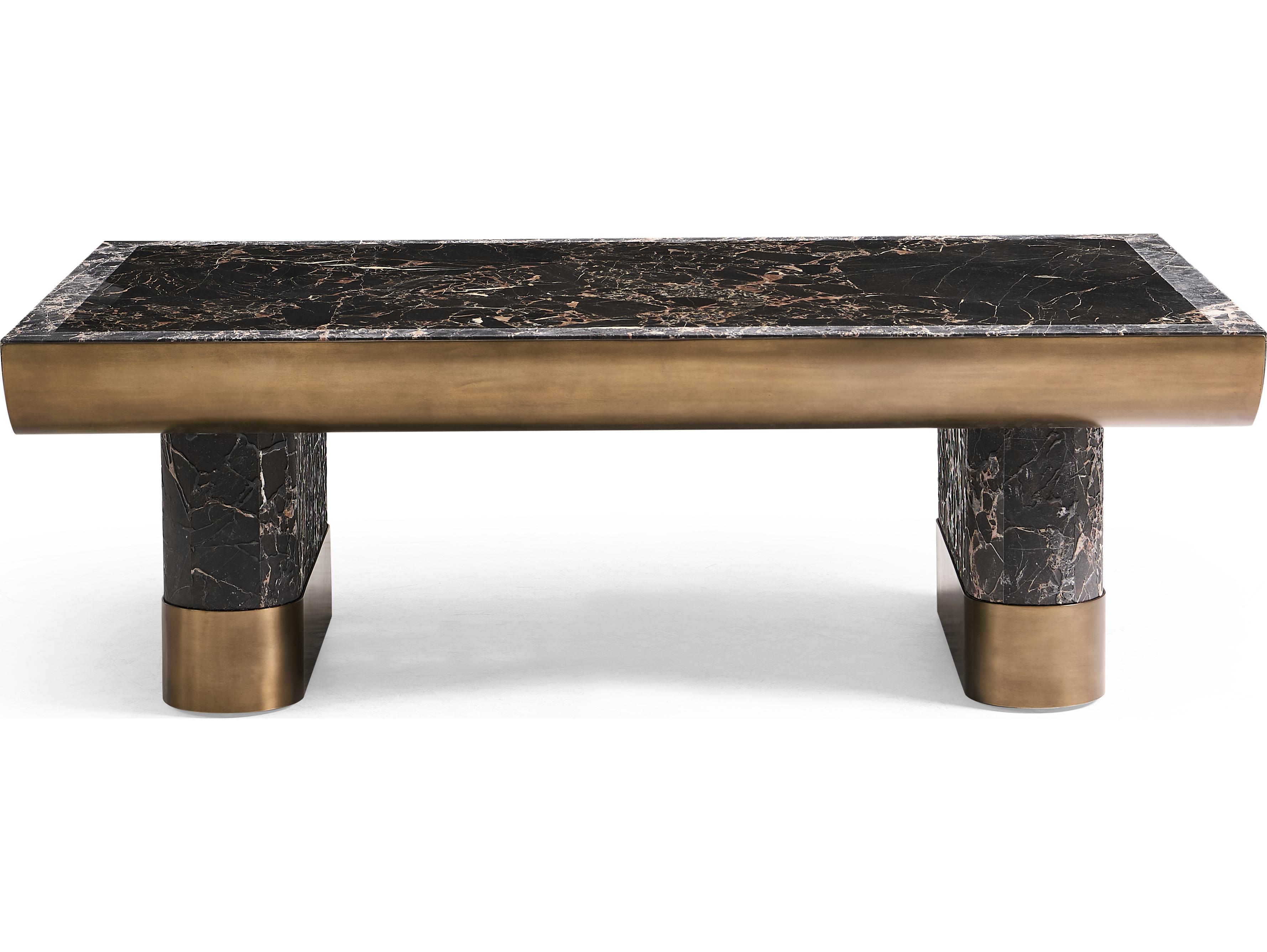 Jonathan Charles Jc Modern Rectangular Marble Industrial Bronze Coffee Table