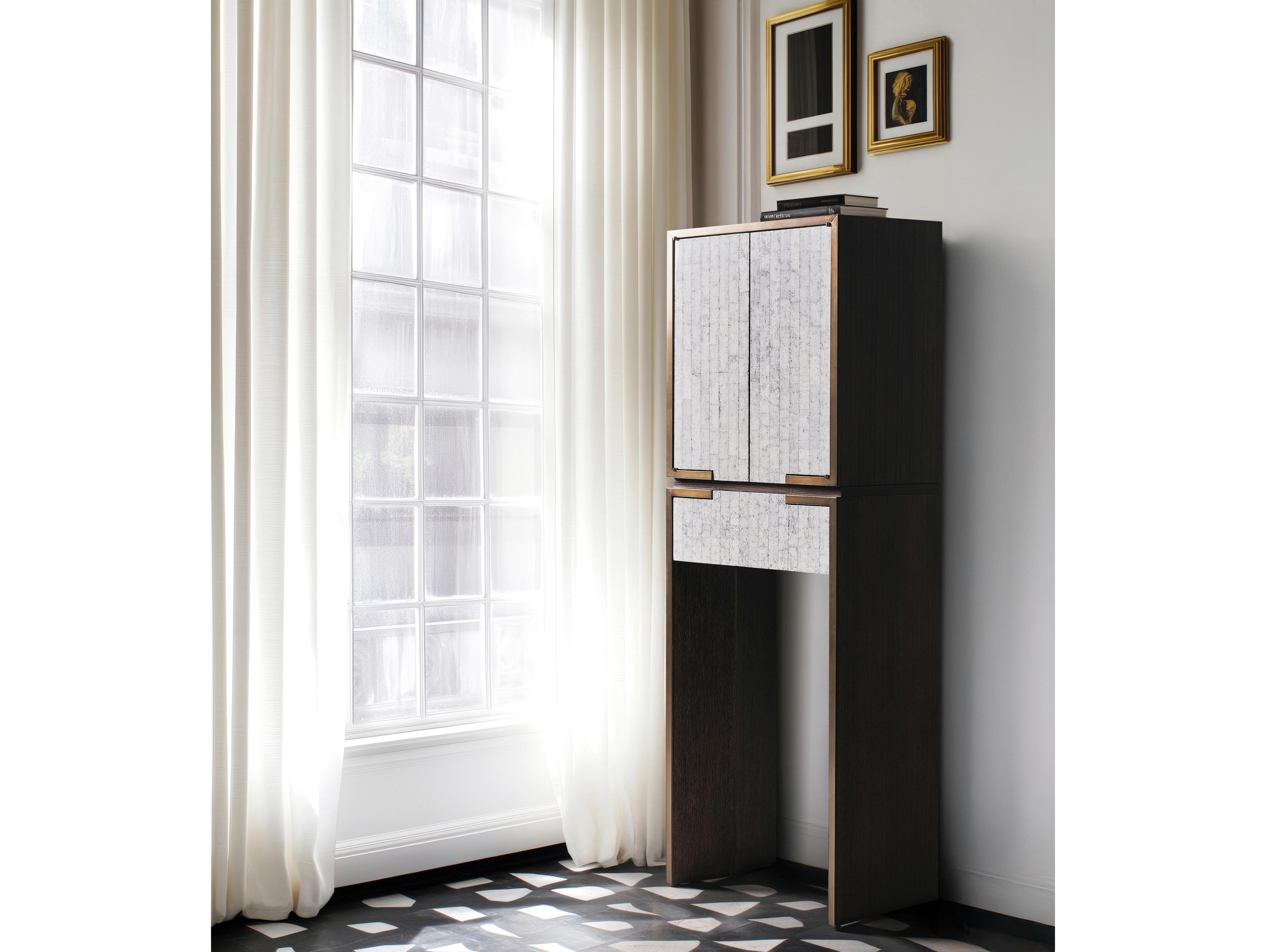 Jonathan Charles Jc Modern Brown White Smoke Eggshell Bar Cabinet