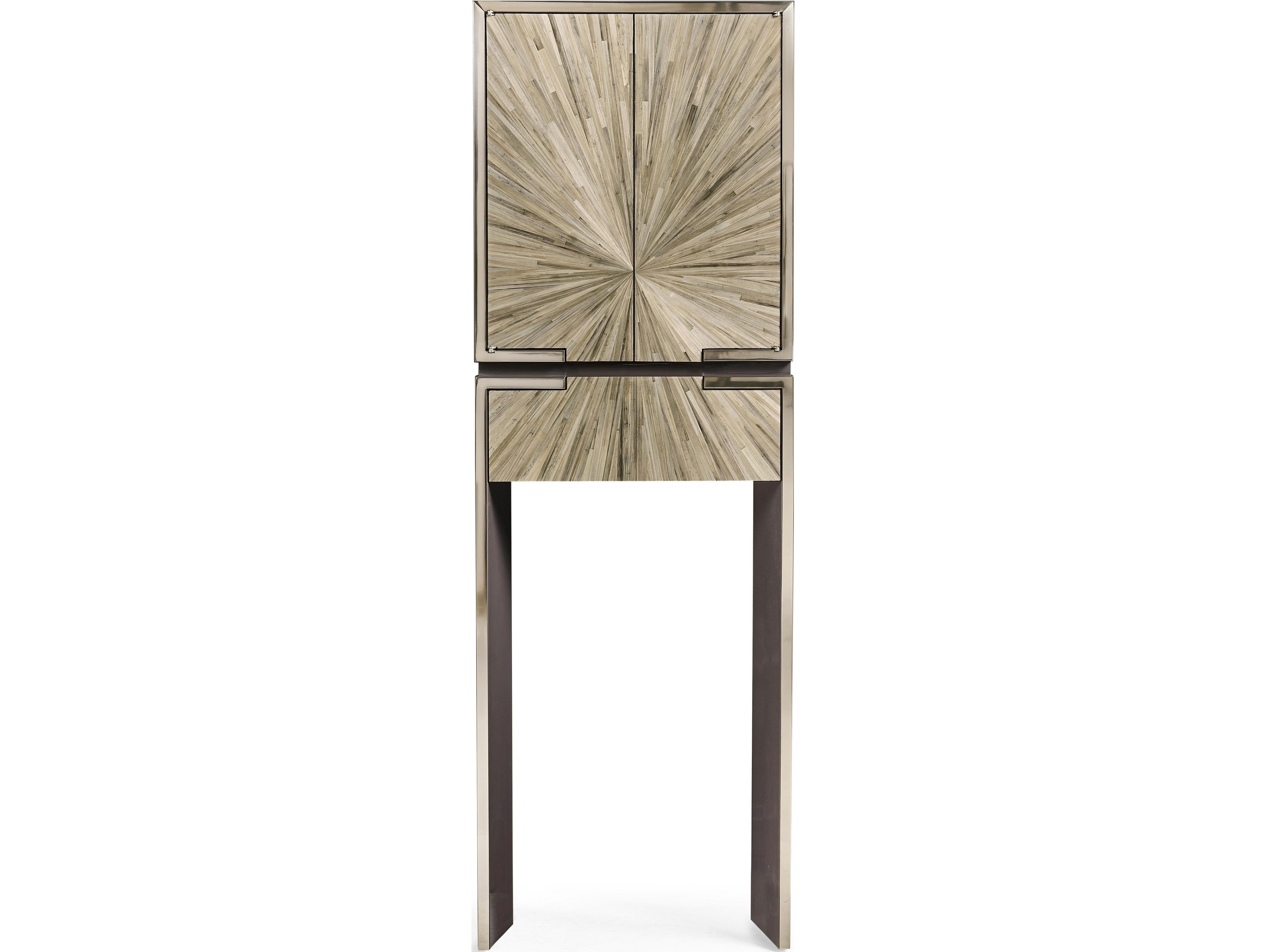 Jonathan Charles Jc Modern Bronze Natural Straw Bar Cabinet