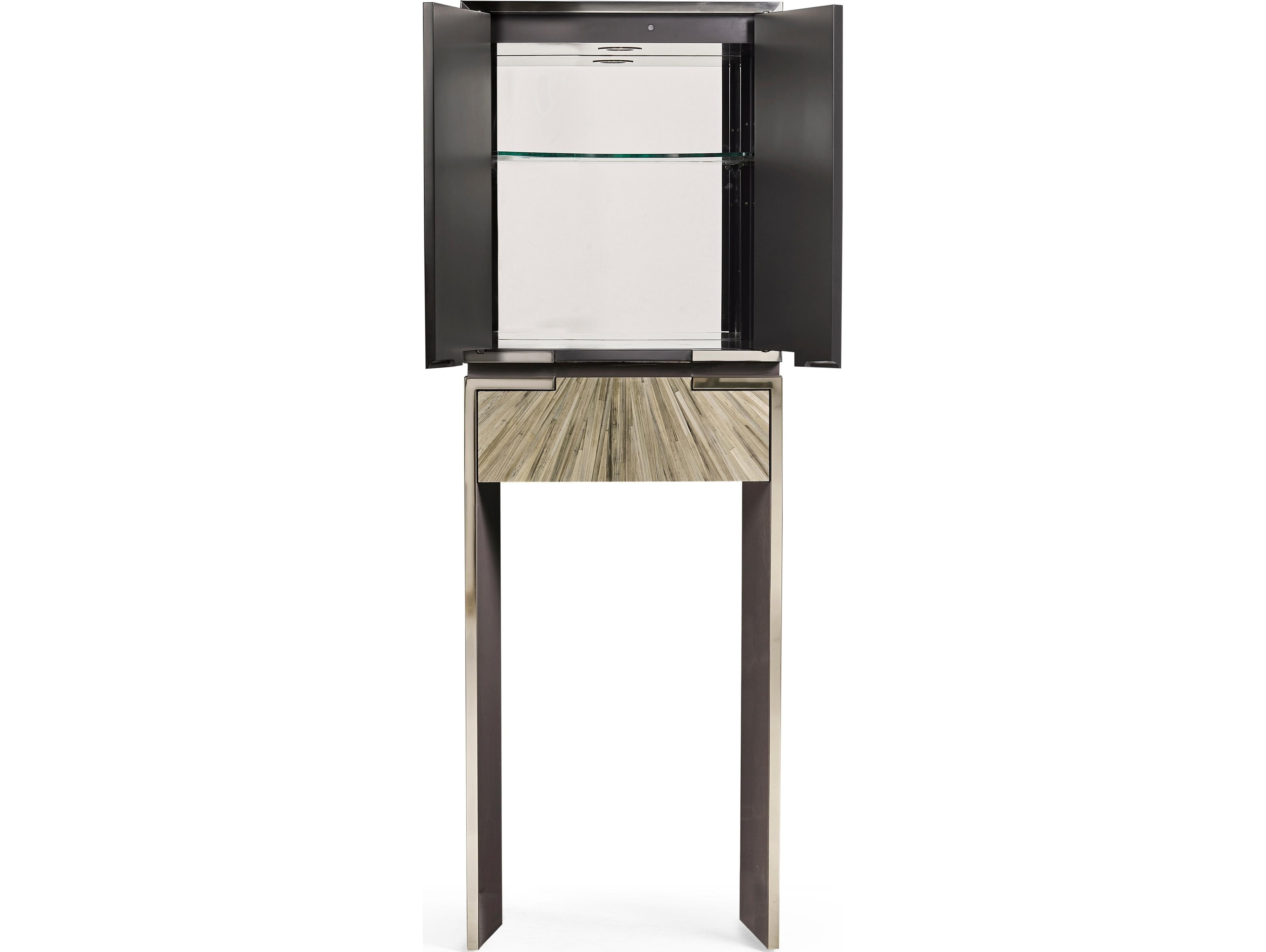 Jonathan Charles Jc Modern Bronze Natural Straw Bar Cabinet