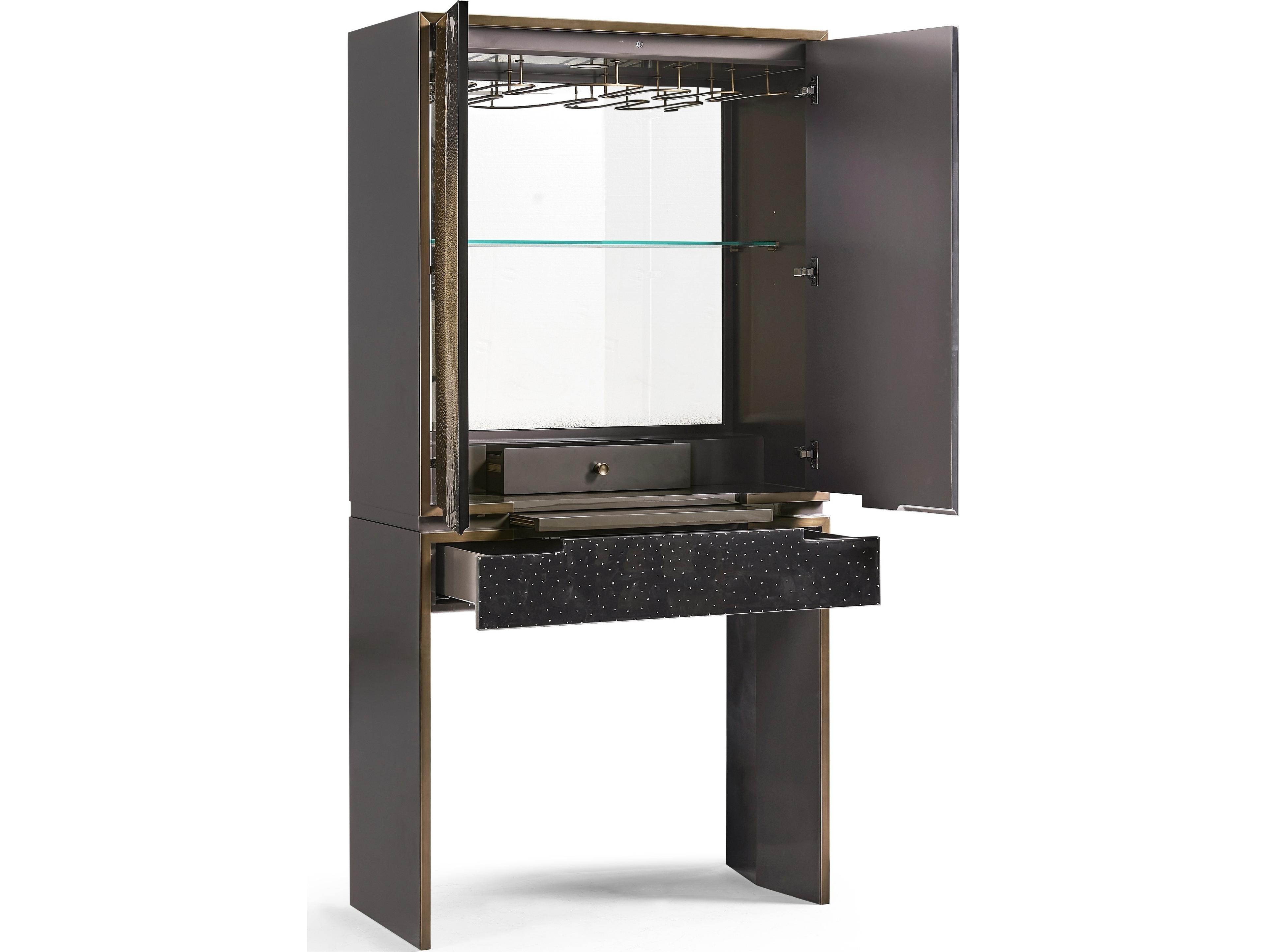 Jonathan Charles Jc Modern Brown Sunburst Black Eggshell Bar Cabinet