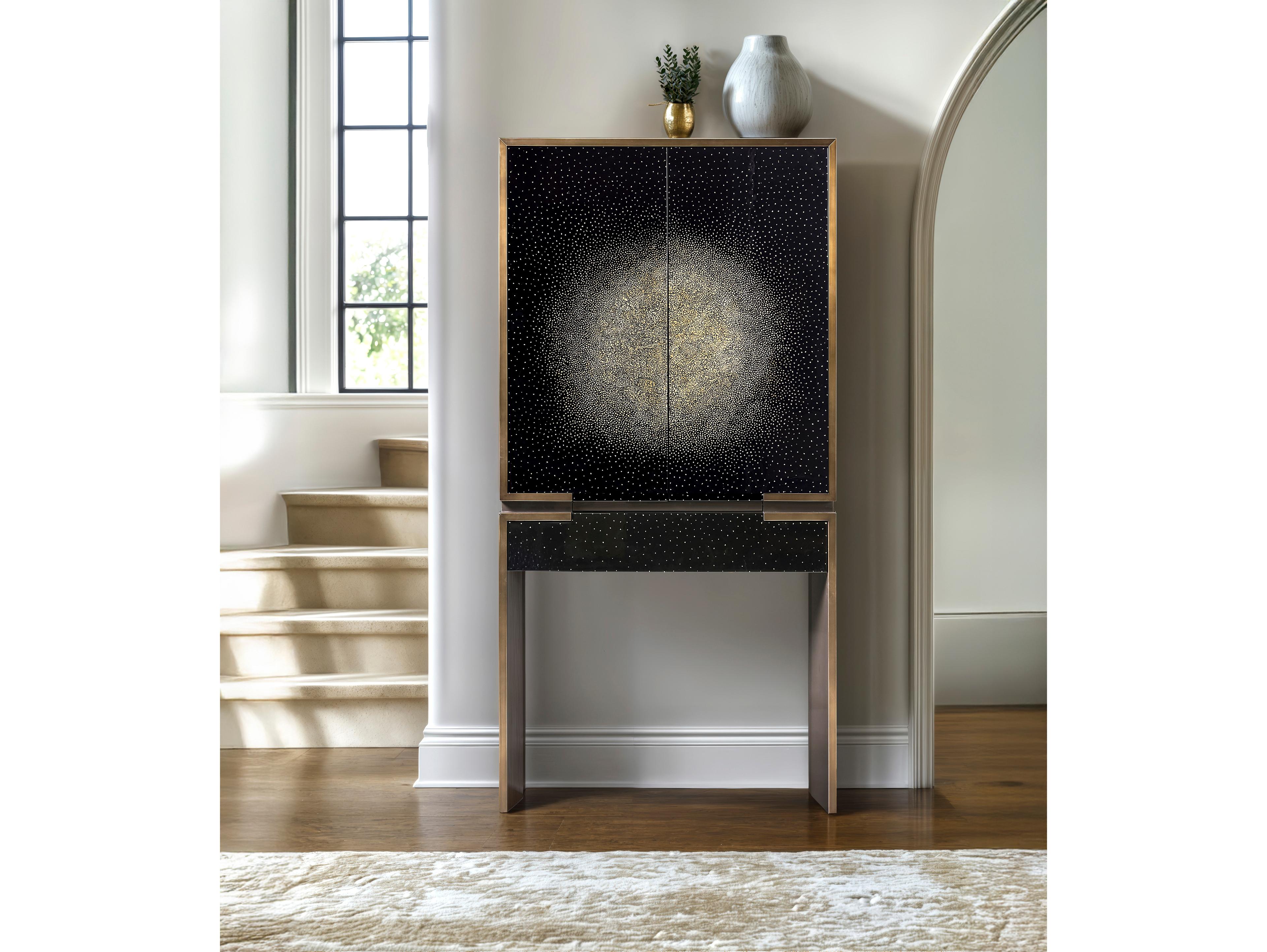 Jonathan Charles Jc Modern Brown Sunburst Black Eggshell Bar Cabinet