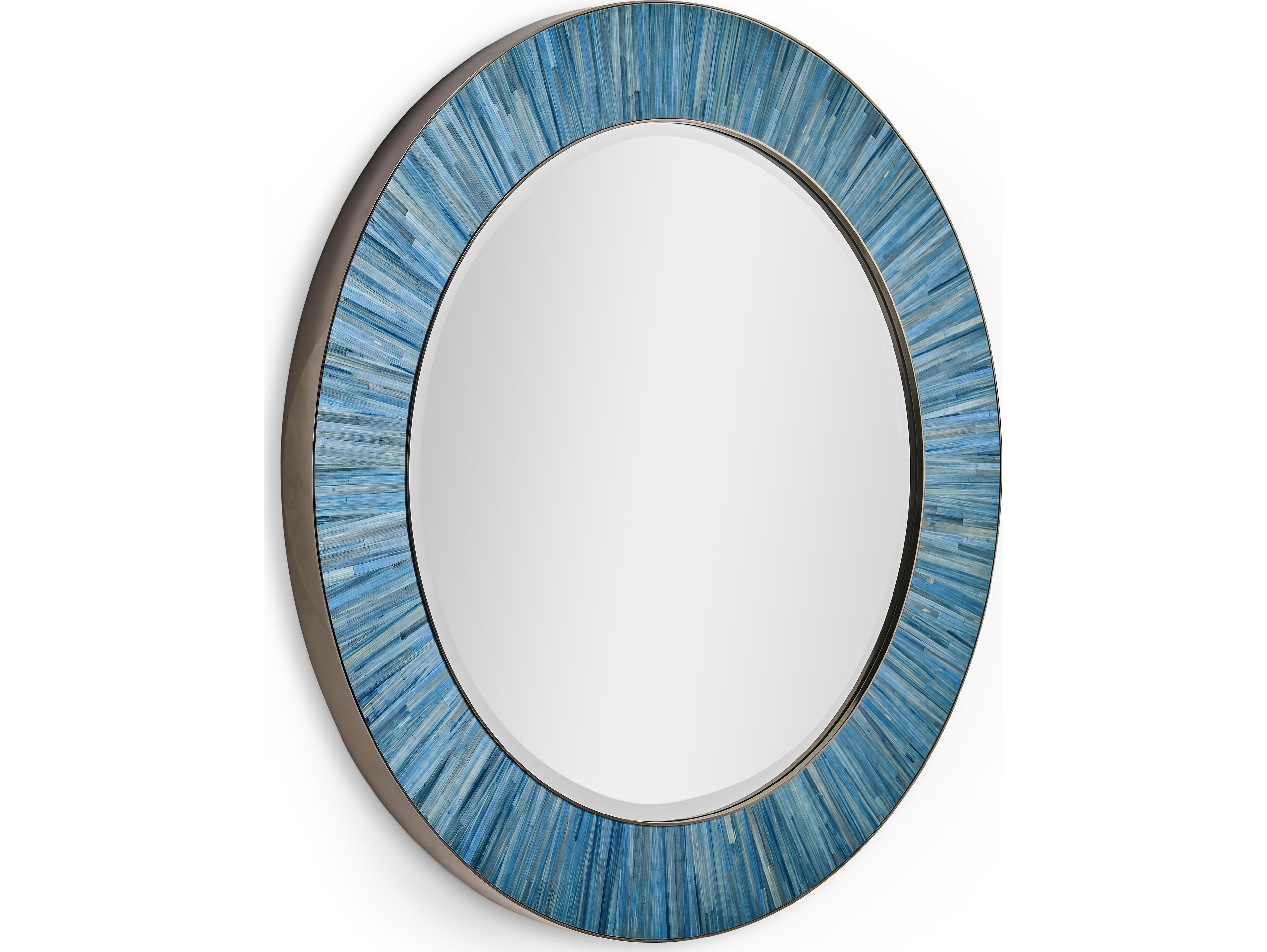 Jonathan Charles Jc Modern Azure Blue Straw Wall Mirror Round