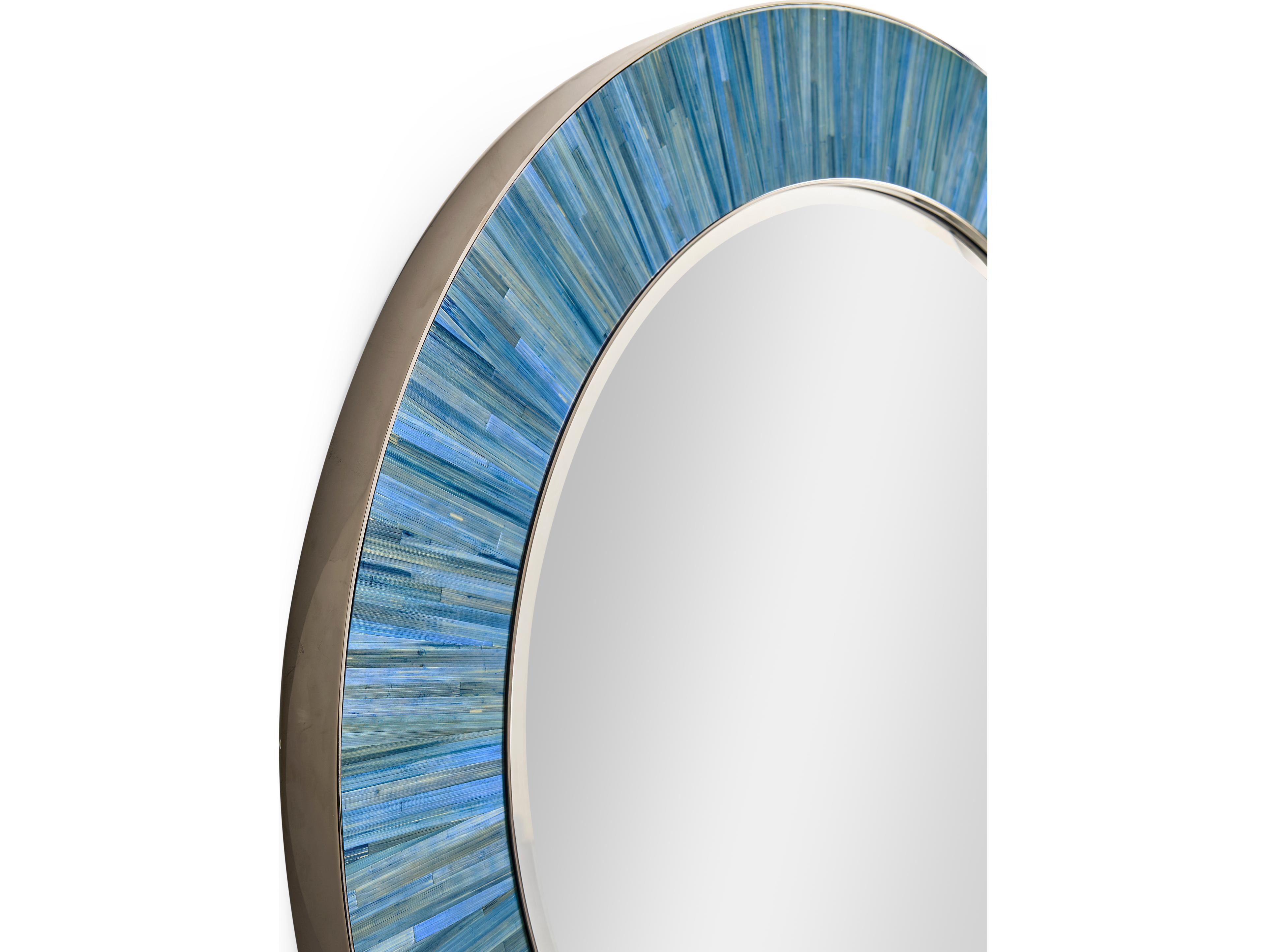 Jonathan Charles Jc Modern Azure Blue Straw Wall Mirror Round