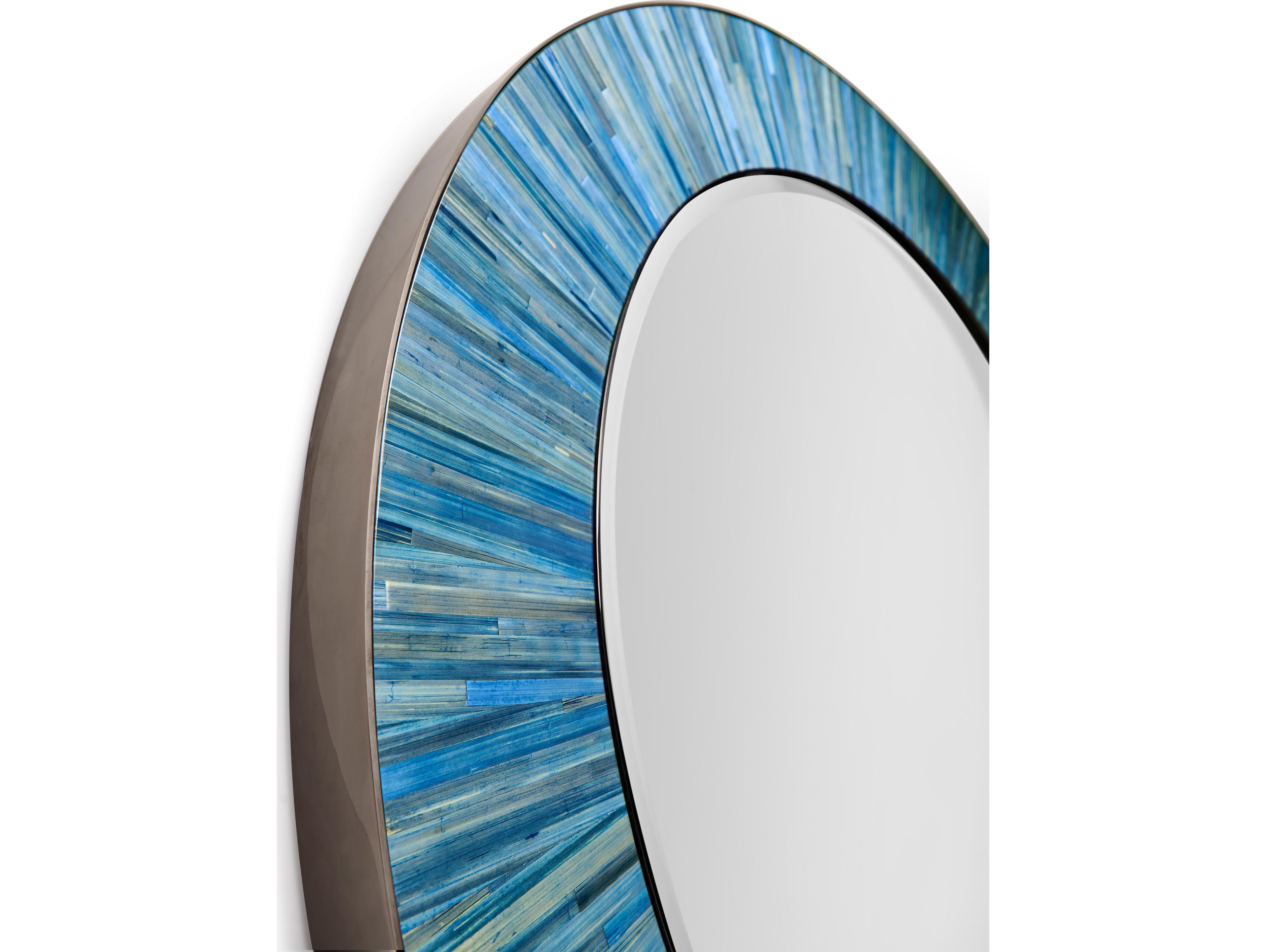 Jonathan Charles Jc Modern Azure Blue Straw Wall Mirror Round