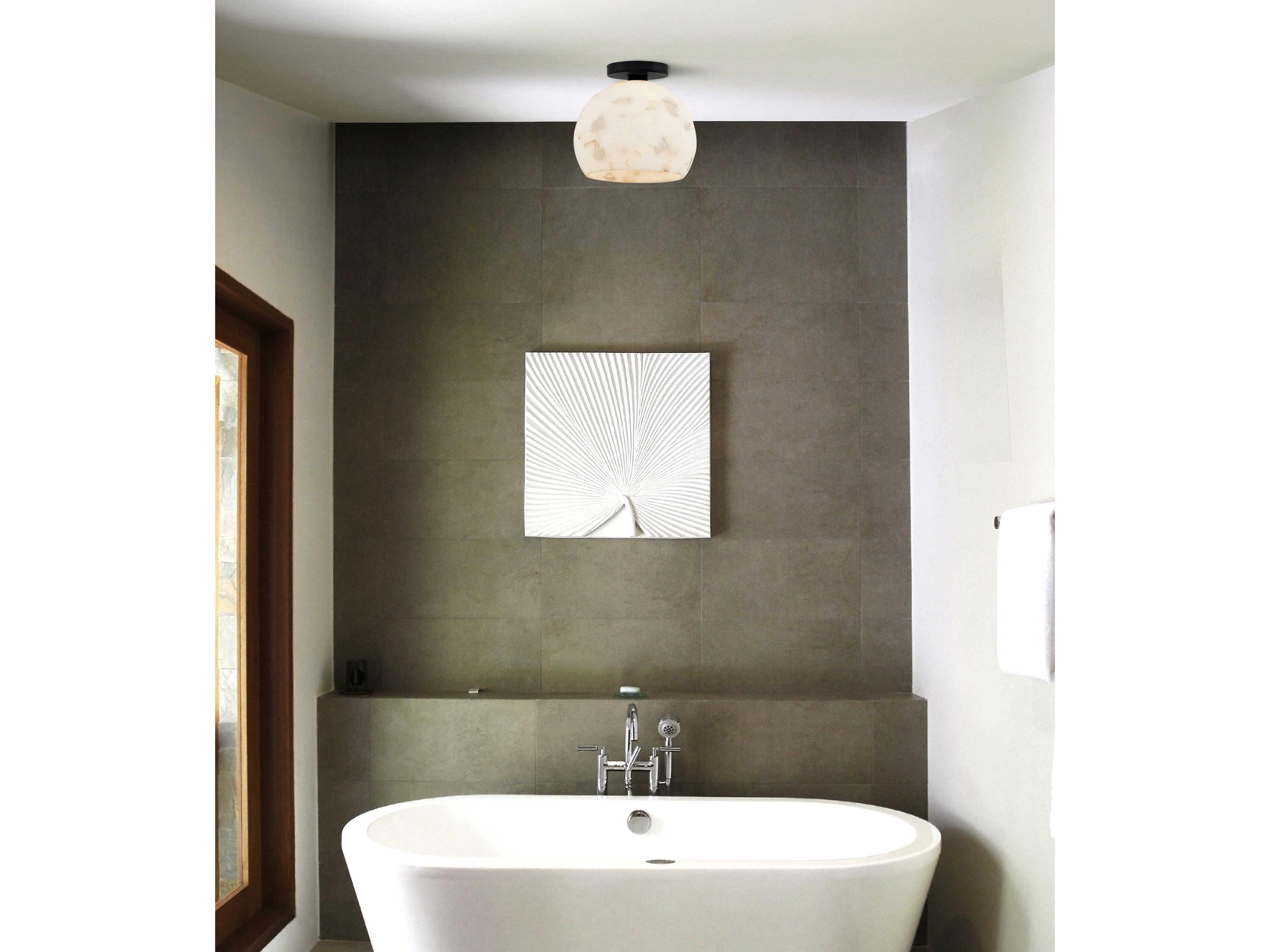 Justice Design Group Alabaster Rocks Globe 1-Light Matte Black Semi Flush Mount