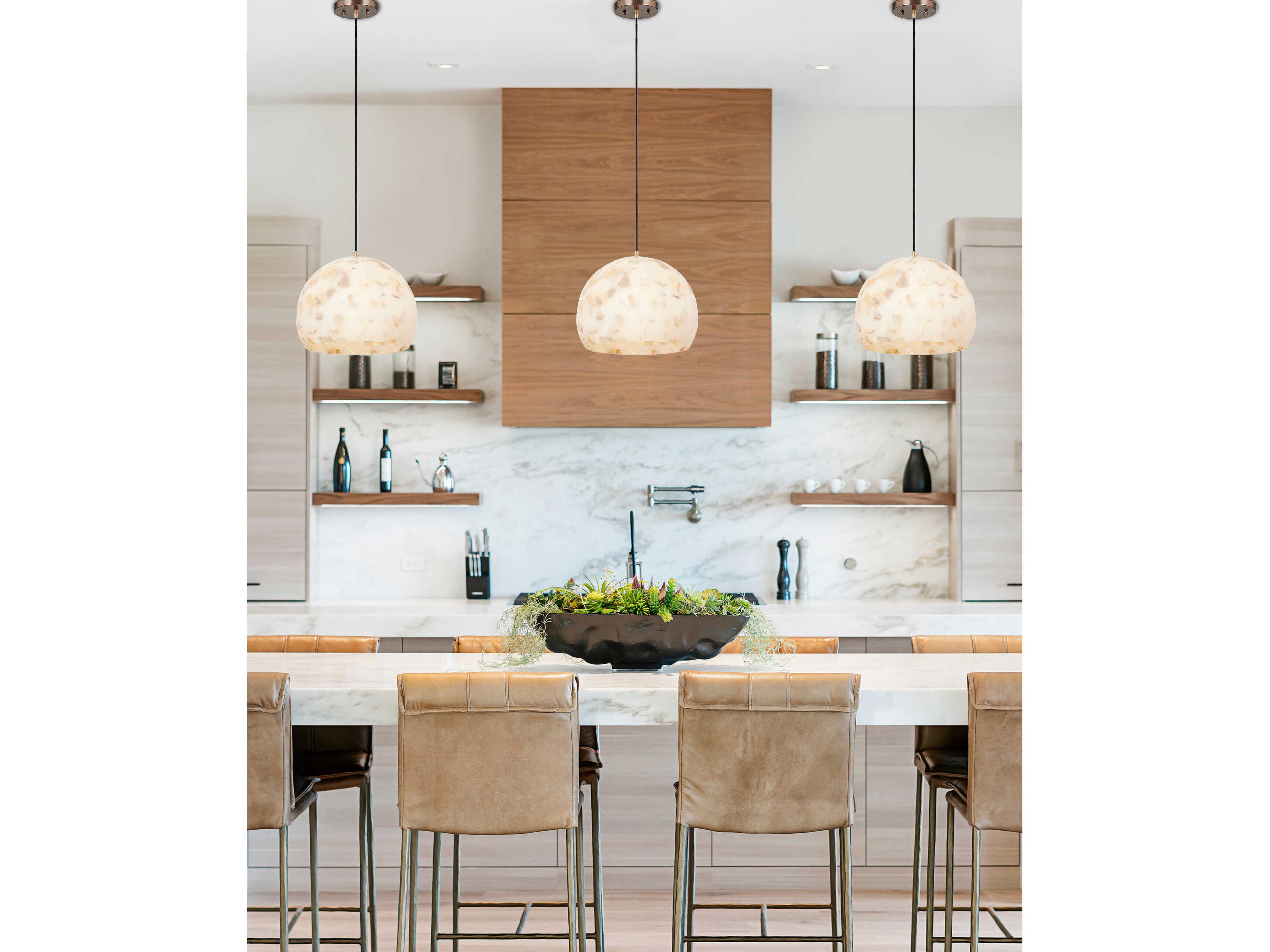 Justice Design Group Alabaster Rocks Globe 1-Light Brushed Brass Mini Pendant