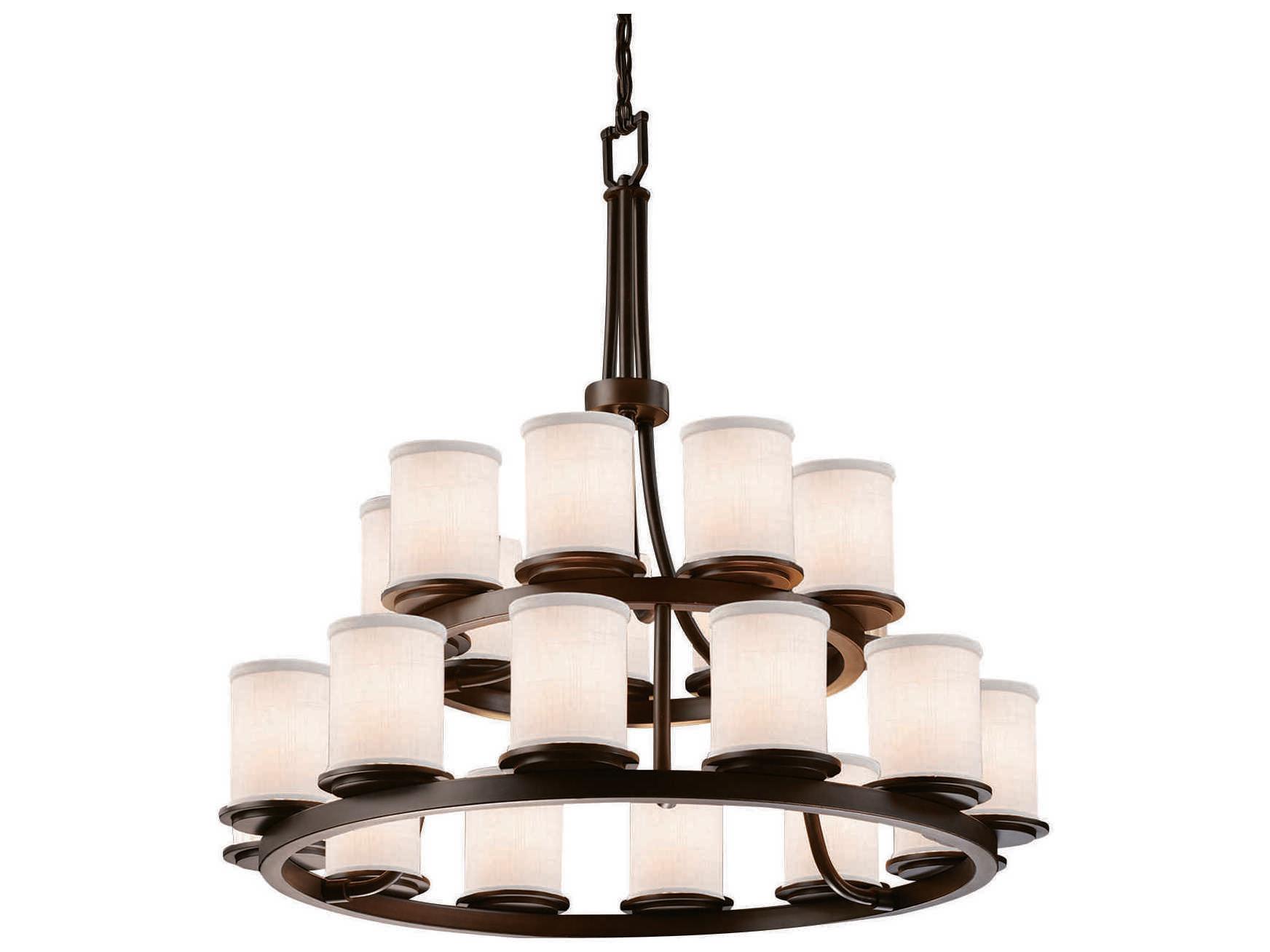Justice Design Group Textile 21-Light Bronze Cylinder Tiered Chandelier