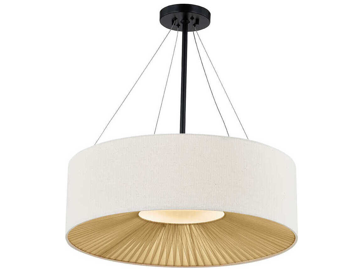 Justice Design Group Textile Warren 6-Light Matte Black Off White Drum Pendant