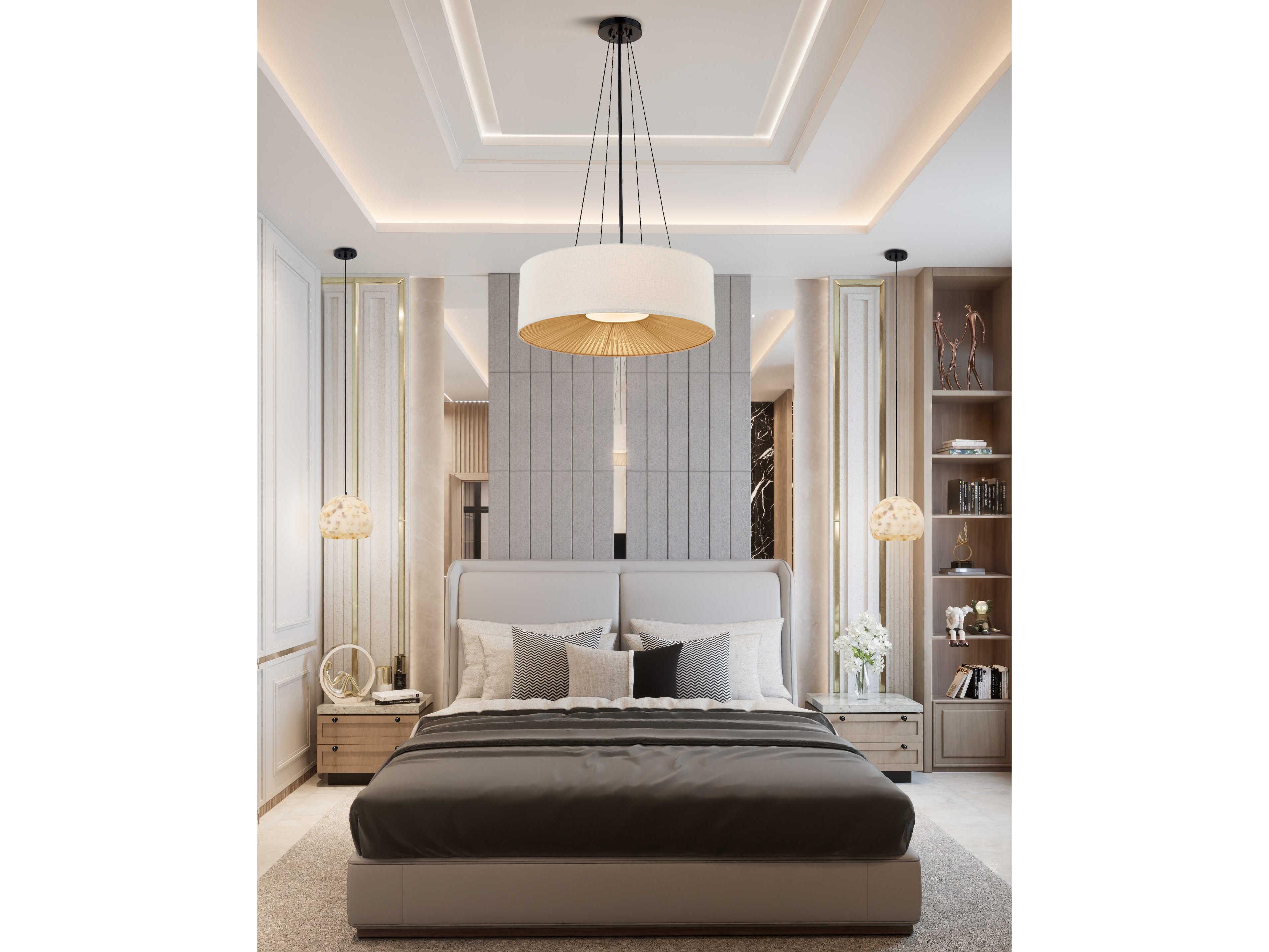 Justice Design Group Textile Warren 6-Light Matte Black Off White Drum Pendant