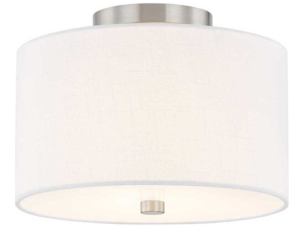 Justice Design Group Textile Classic 2-Light Nickel White Drum Semi Flush Mount