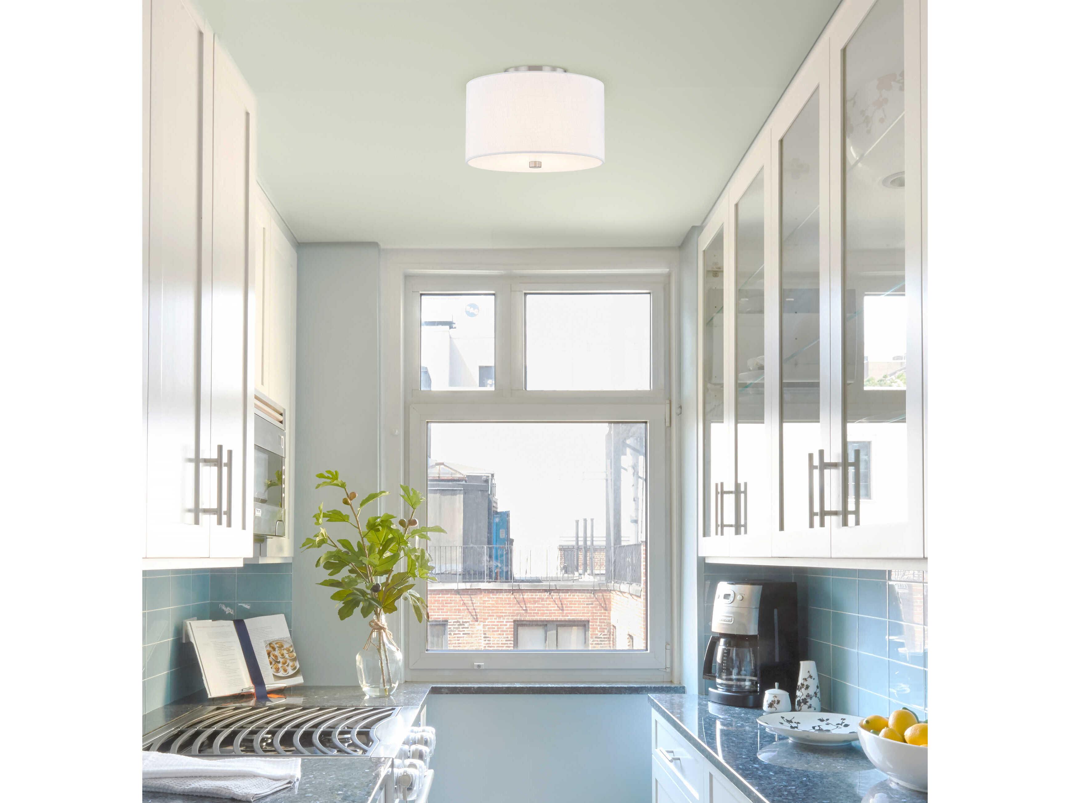 Justice Design Group Textile Classic 2-Light Nickel White Drum Semi Flush Mount