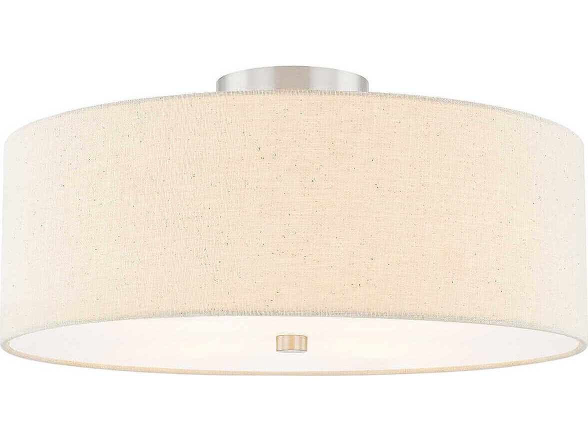 Justice Design Group Textile Classic 4-Light Nickel Off White Drum Semi Flush Mount