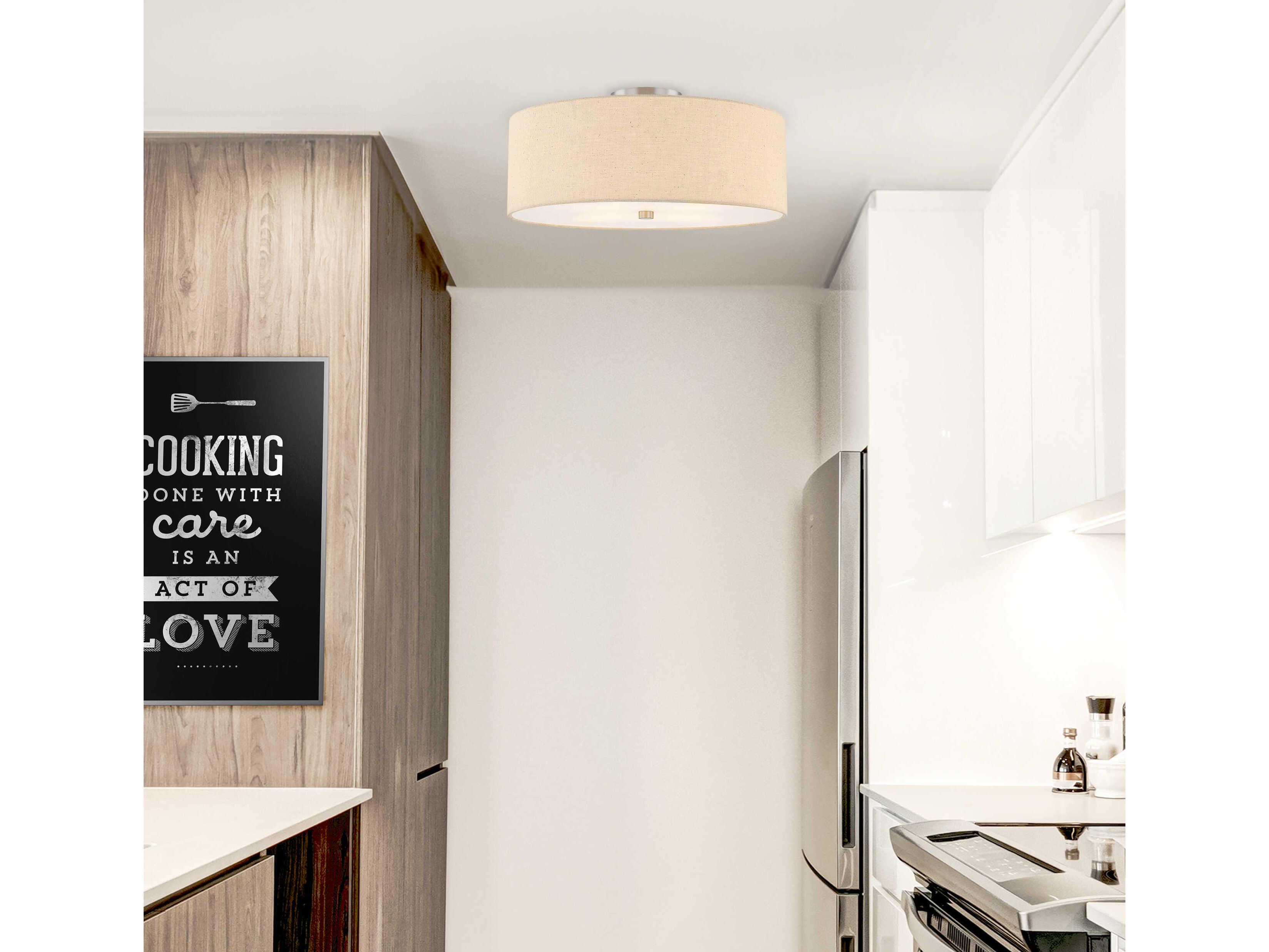 Justice Design Group Textile Classic 4-Light Nickel Off White Drum Semi Flush Mount