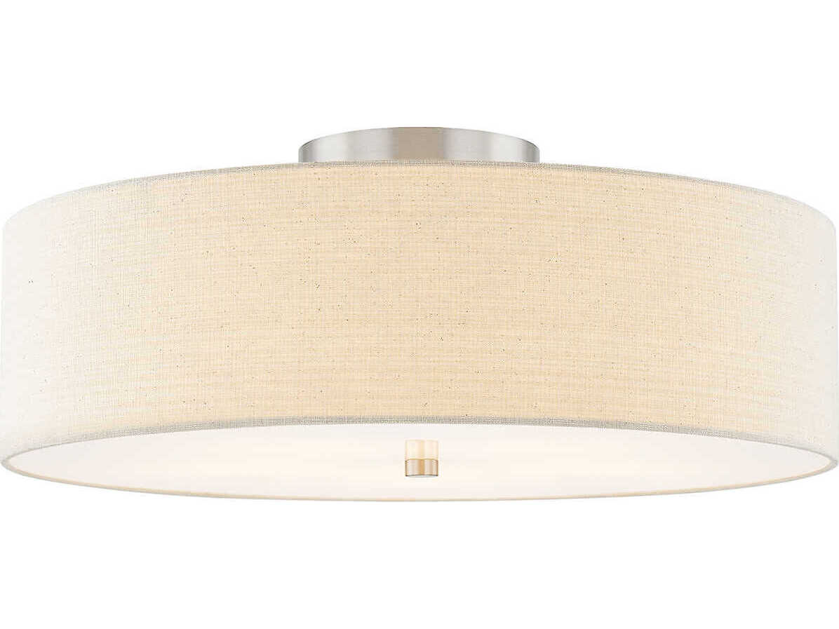 Justice Design Group Textile Classic 5-Light Nickel Off White Drum Semi Flush Mount