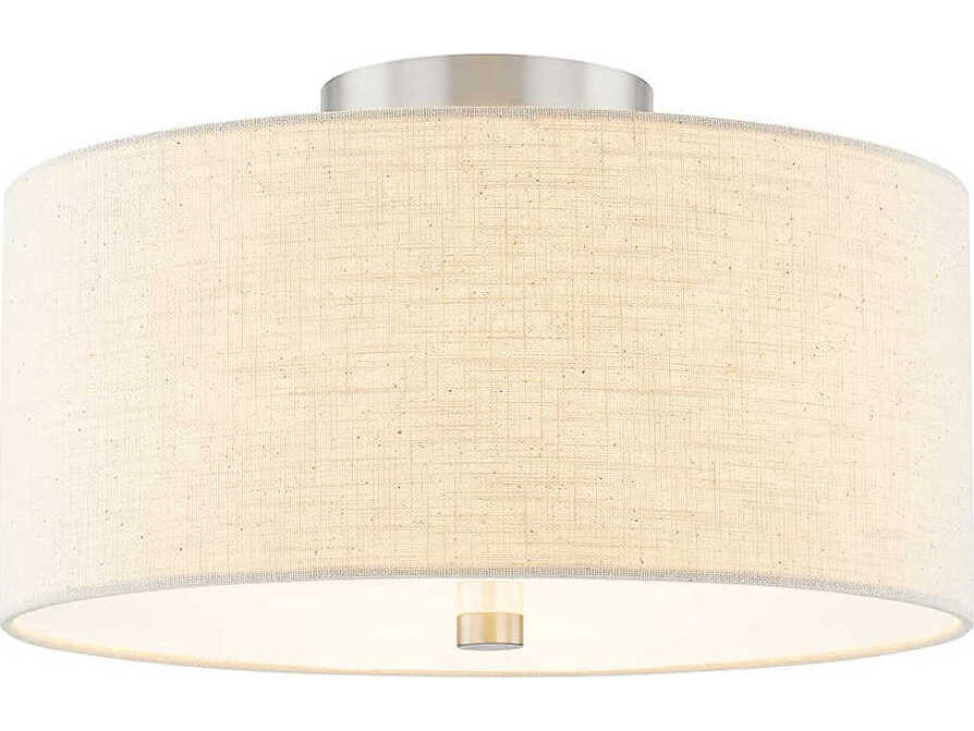 Justice Design Group Textile Classic 3-Light Nickel Off White Drum Semi Flush Mount