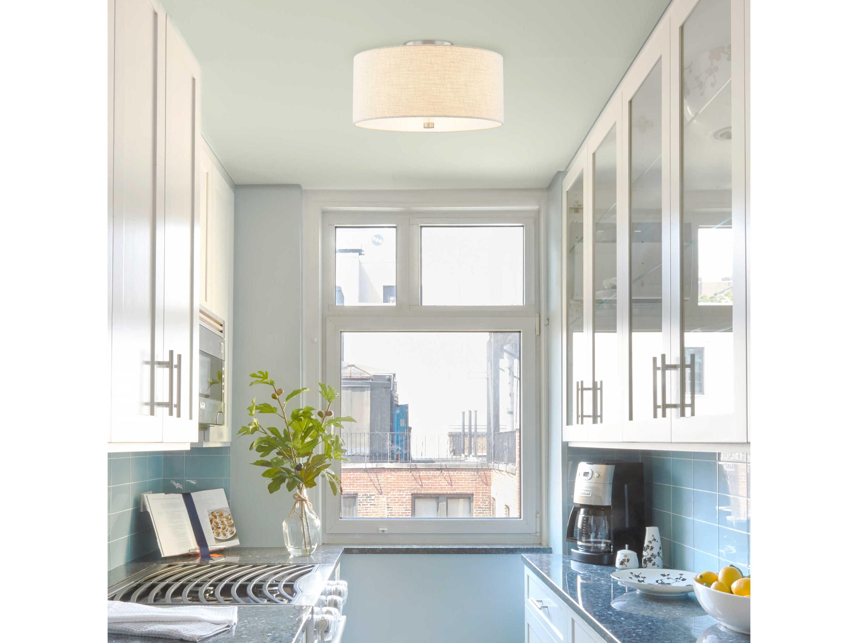 Justice Design Group Textile Classic 3-Light Nickel Off White Drum Semi Flush Mount