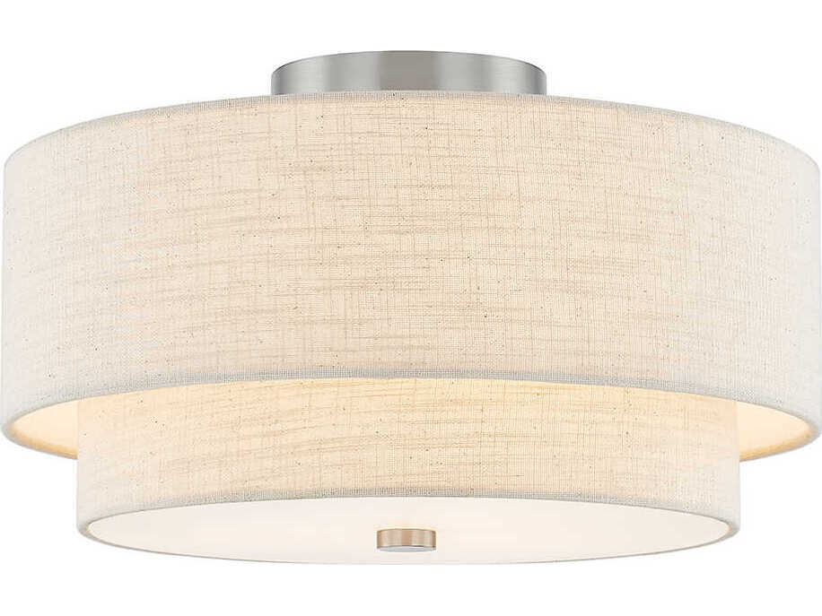 Justice Design Group Textile Classic 3-Light Nickel Off White Drum Semi Flush Mount