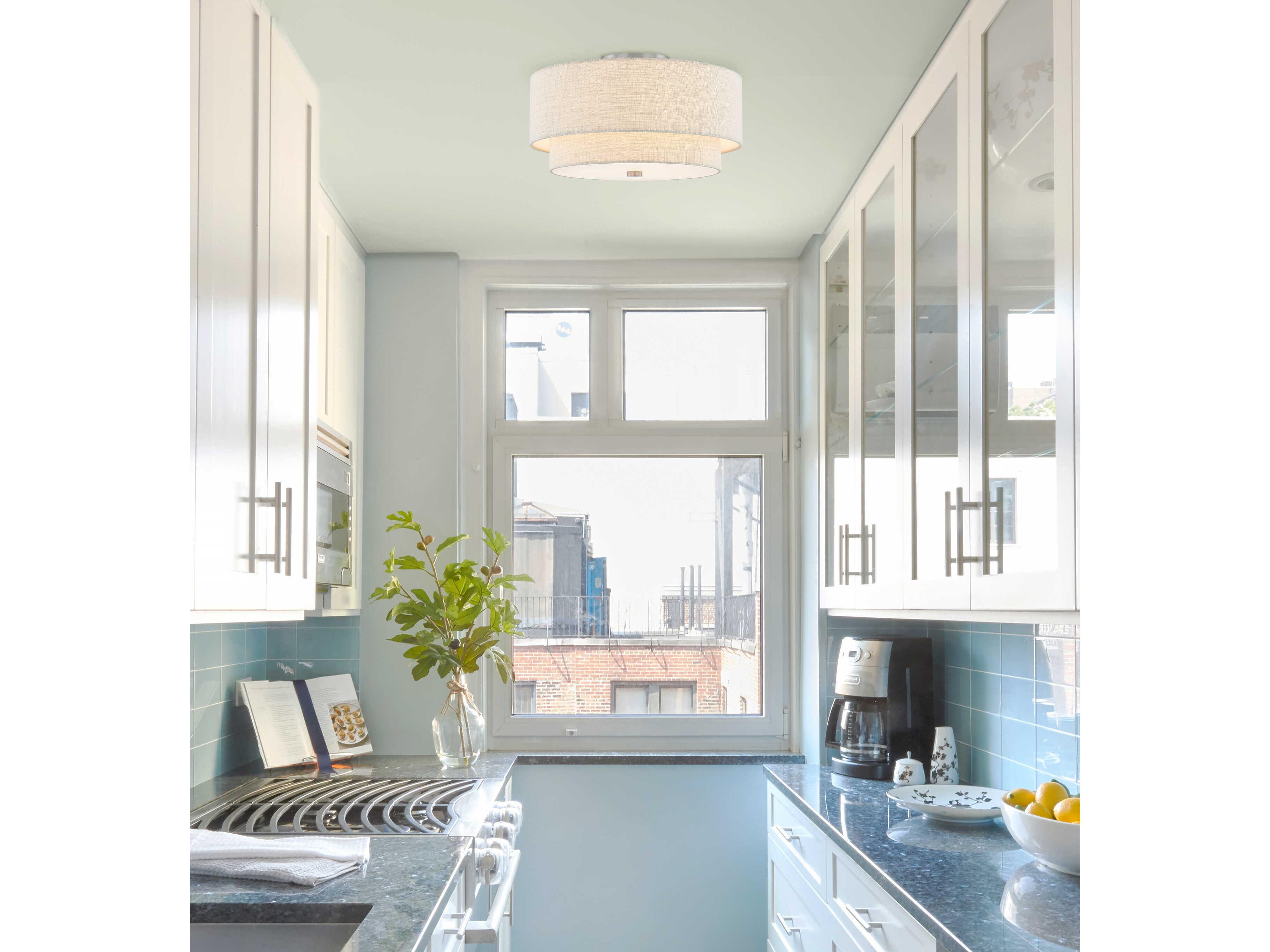 Justice Design Group Textile Classic 3-Light Nickel Off White Drum Semi Flush Mount