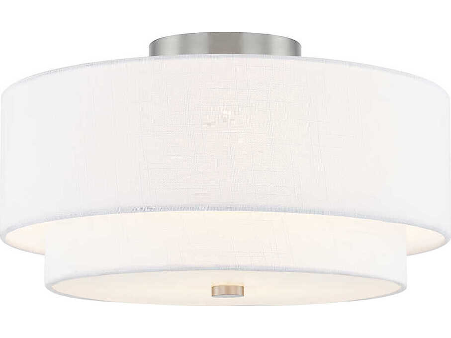 Justice Design Group Textile Classic 3-Light Nickel White Drum Semi Flush Mount