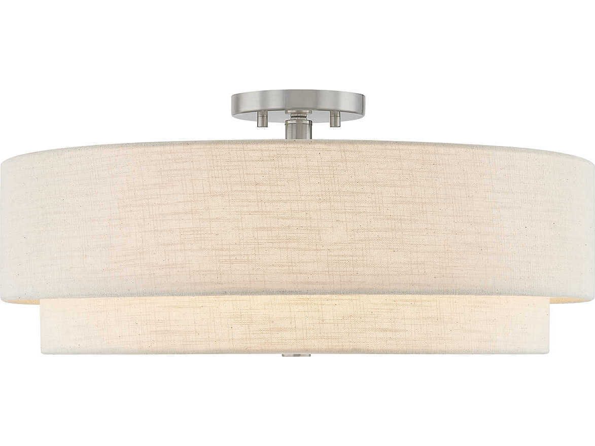 Justice Design Group Textile Classic 5-Light Nickel Drum Semi Flush Mount