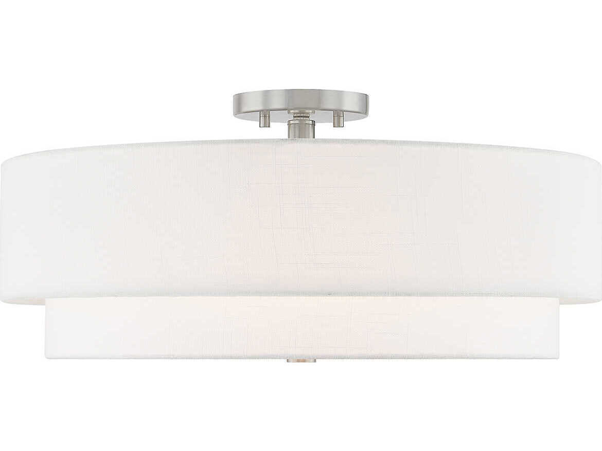Justice Design Group Textile Classic 5-Light Nickel White Drum Semi Flush Mount