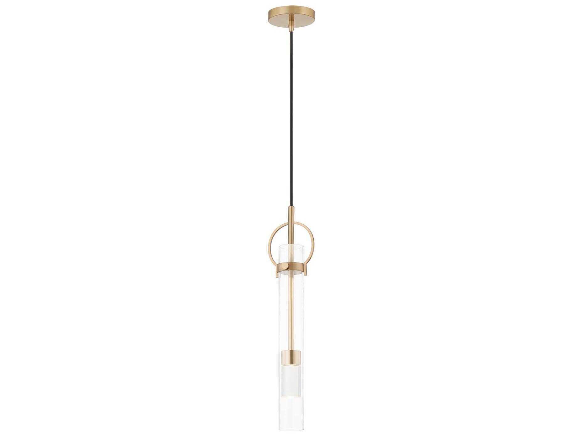 Justice Design Group Textile Brushed Brass Glass LED Cylinder Mini Pendant