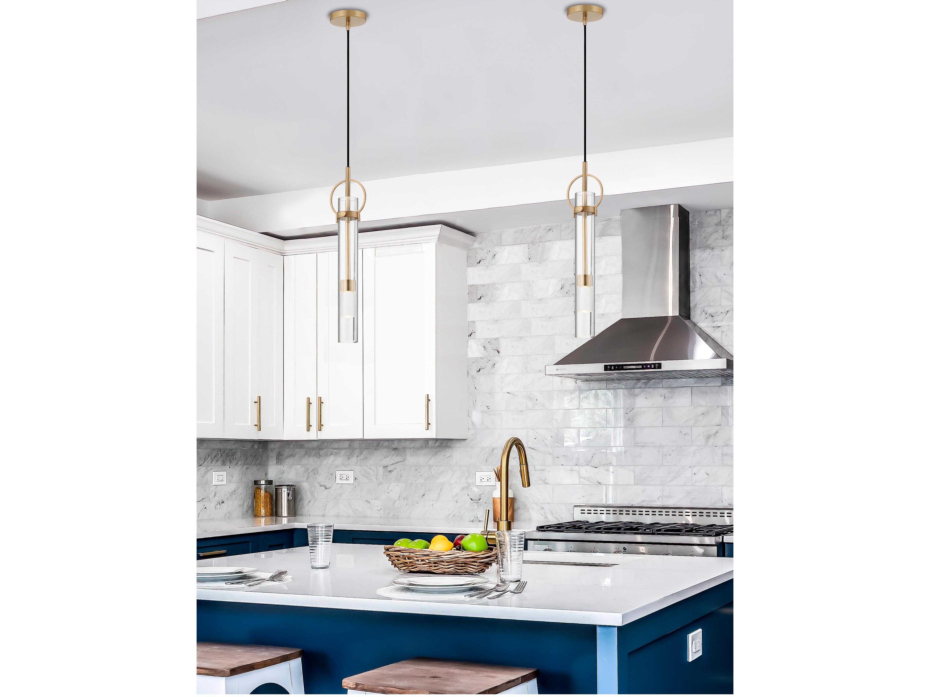 Justice Design Group Textile Brushed Brass Glass LED Cylinder Mini Pendant