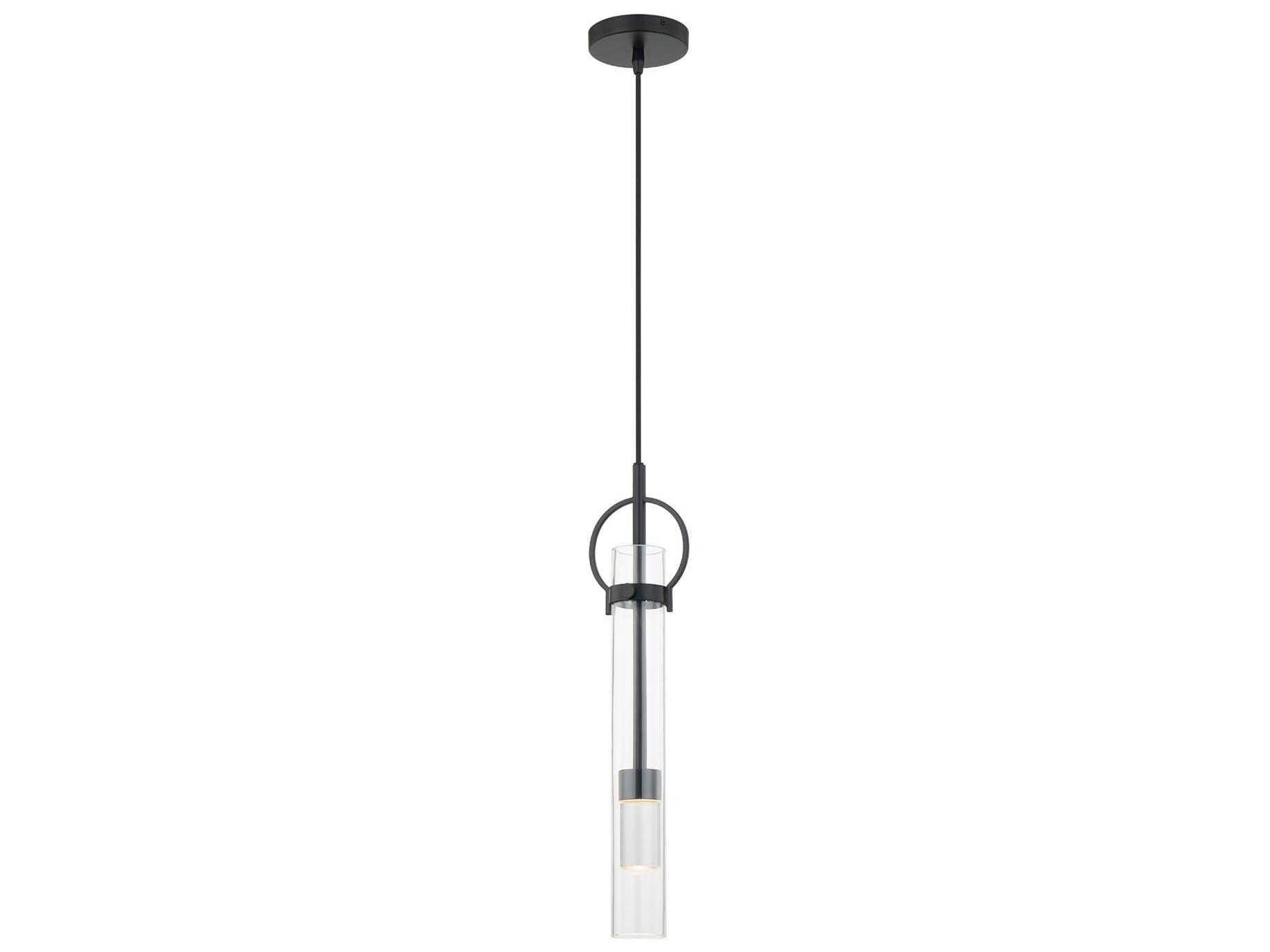 Justice Design Group Textile Matte Black Glass LED Cylinder Mini Pendant