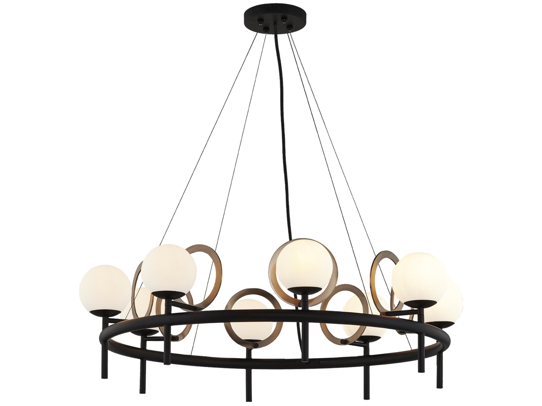 Justice Design Group Fusion 8-Light Matte Black Brass Glass LED Globe Chandelier