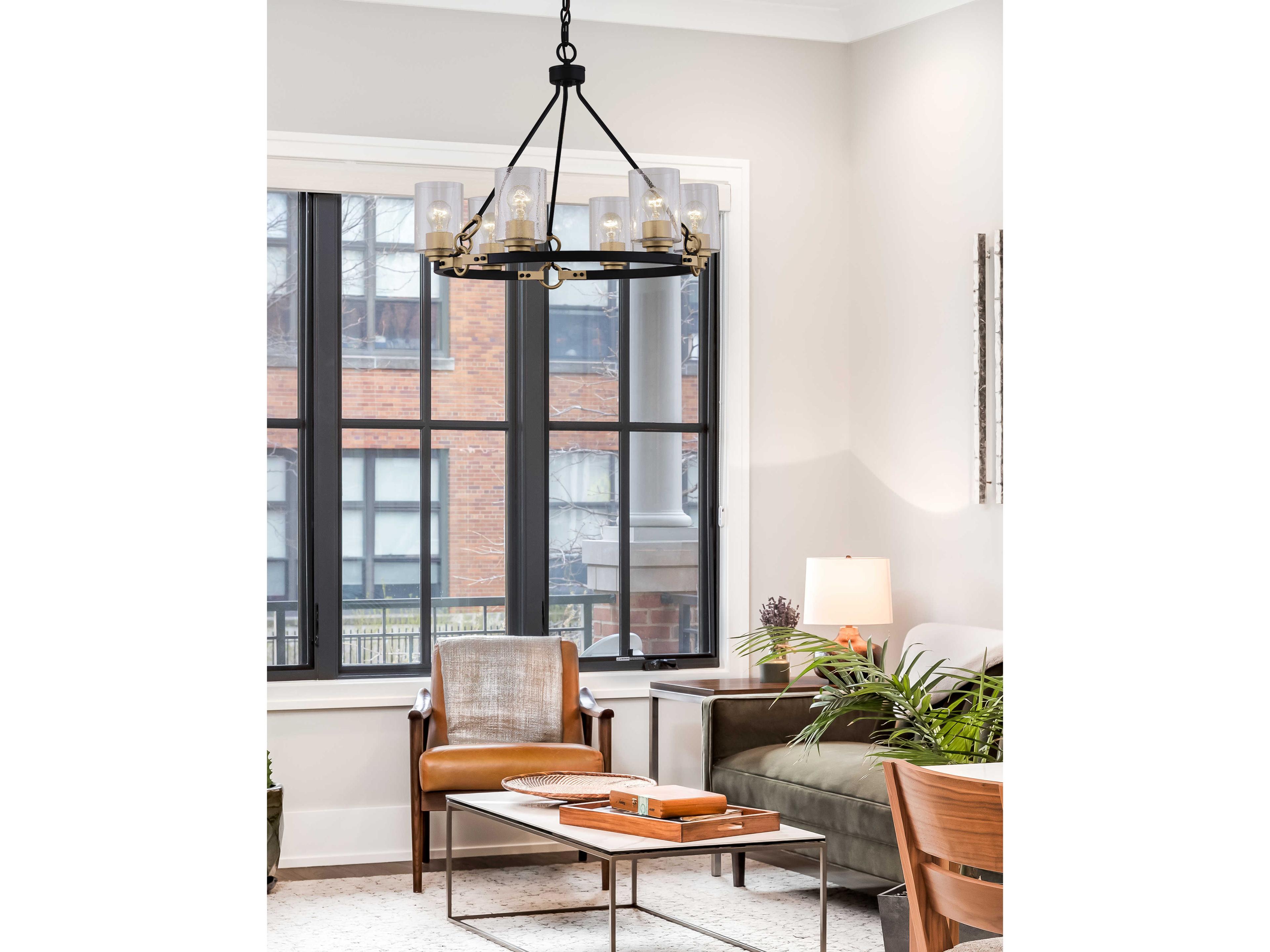 Justice Design Group Fusion 6-Light Matte Black Brass Glass Cylinder Chandelier