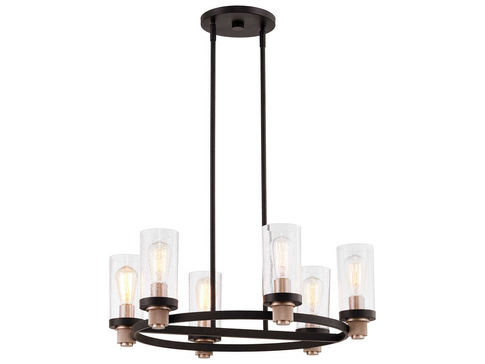 Justice Design Group Fusion 6-Light Matte Black Brass Glass Cylinder Chandelier